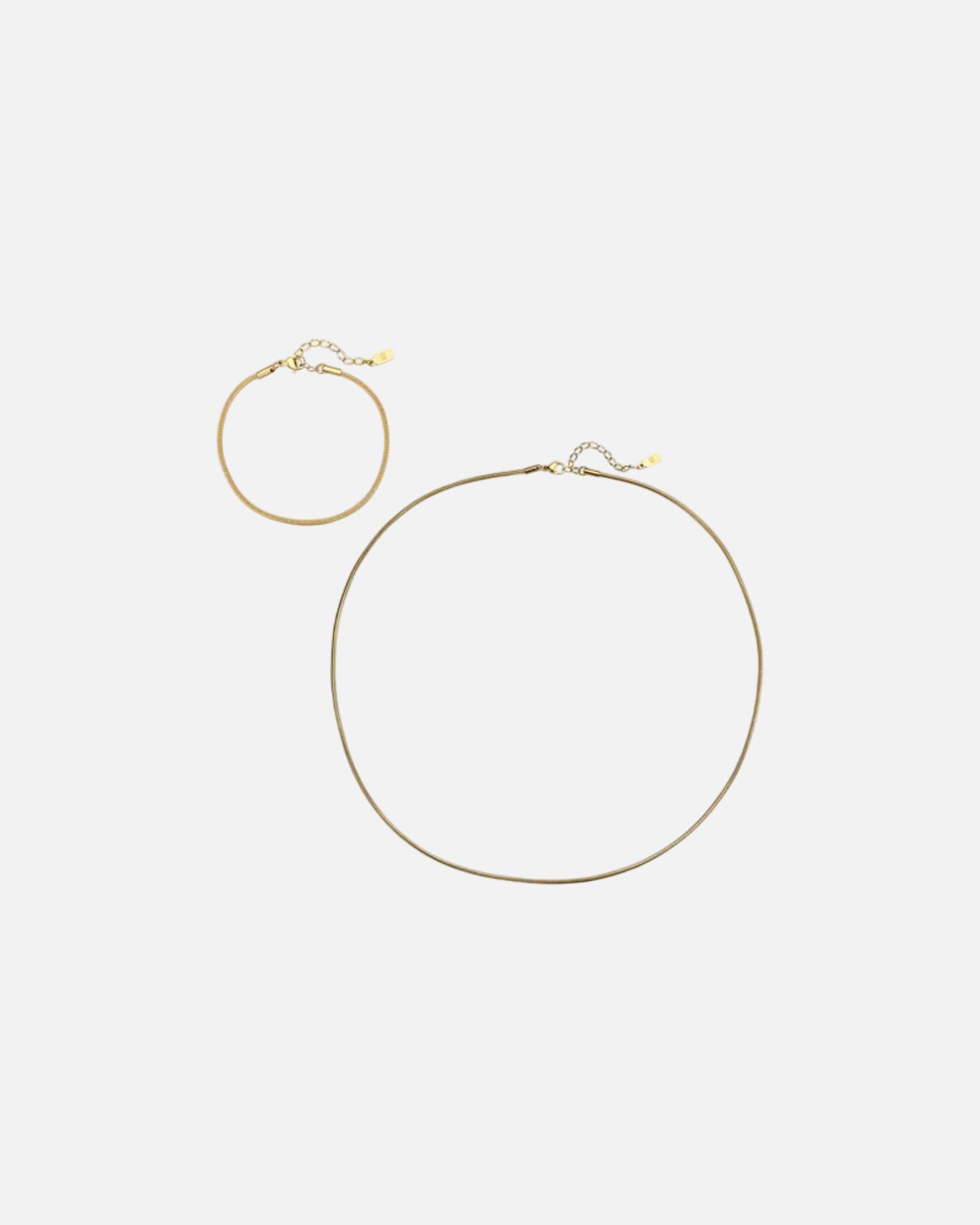 Schmuckset für Männlich Hey Happiness Default Brand Line Schlangenkette & Armband Herren Edelstahl Gold