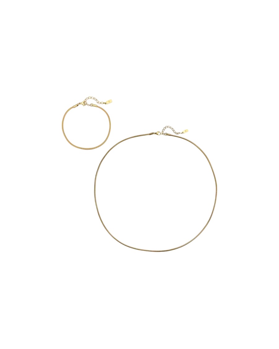 Hey Happiness Schlangenkette & Armband Herren Edelstahl Gold Hellbraun