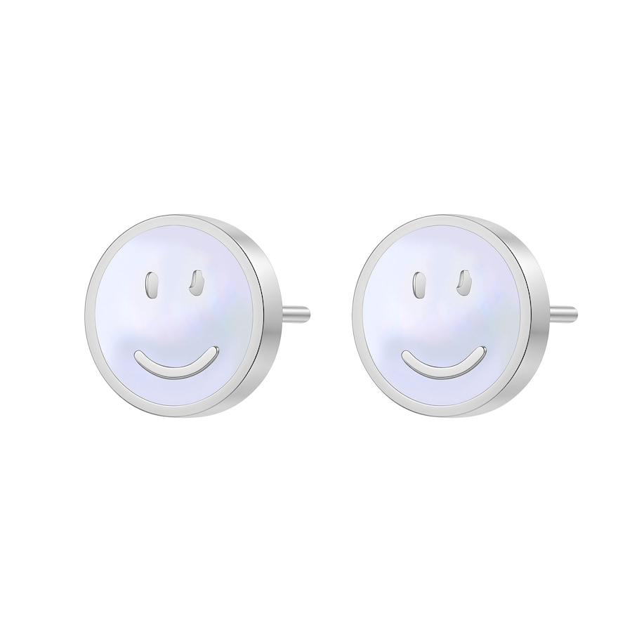 Hey Happiness Smiley Muschel Ohrstecker – Edelstahl Ohrringe wasserfest Silber Damen