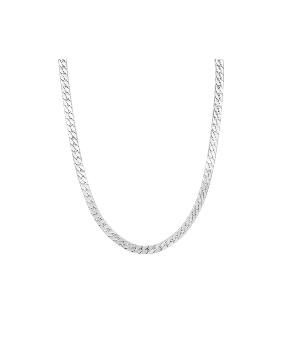 Hey Happiness Breite Cuban Chain Kette aus Edelstahl Silber Herren