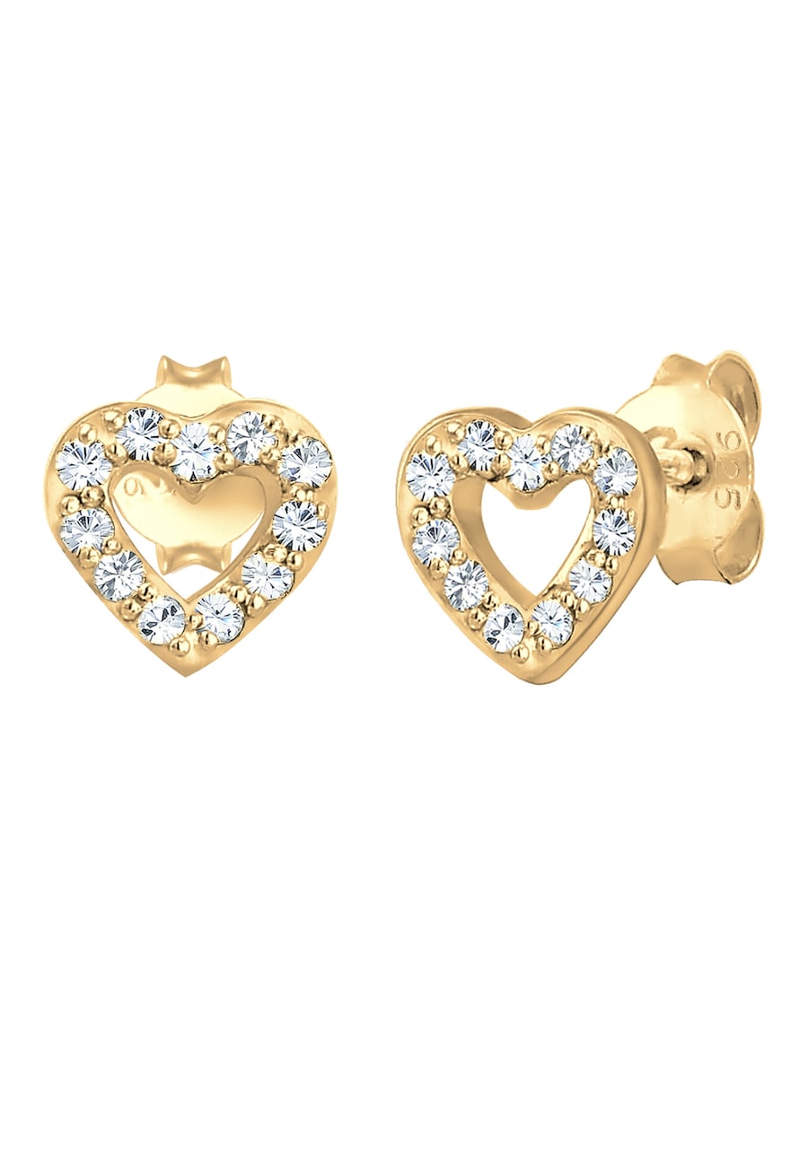 Elli Ohrstecker Herz Weiß 925 Sterling Silber, mit Kristallen von Swarovski goldfarben Damen