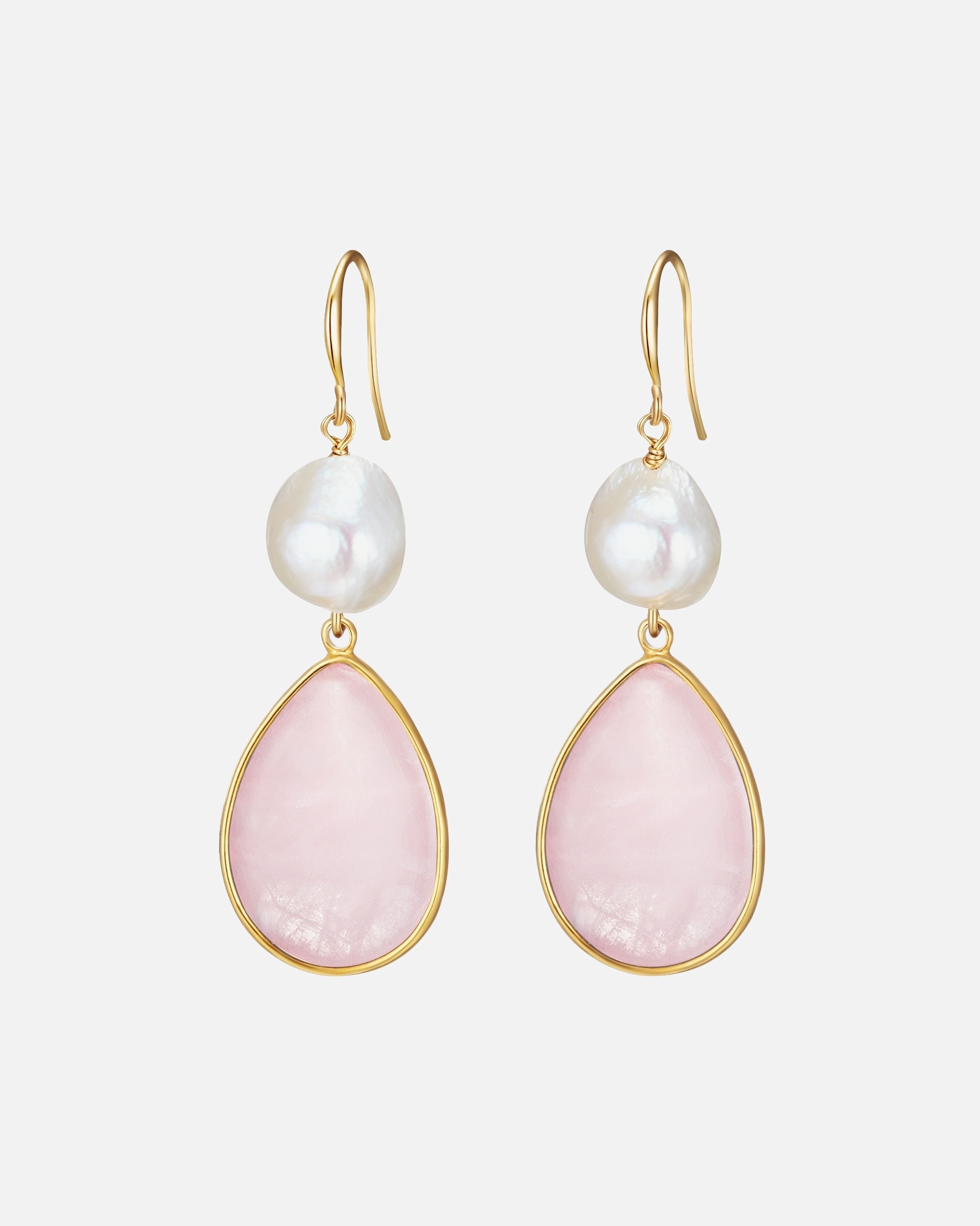 Ohrringe für Weiblich Lulu & Jane Ohrhänger Messing Naturstein Süßwasser-Zuchtperle in Gelbgold 55,0 mm
