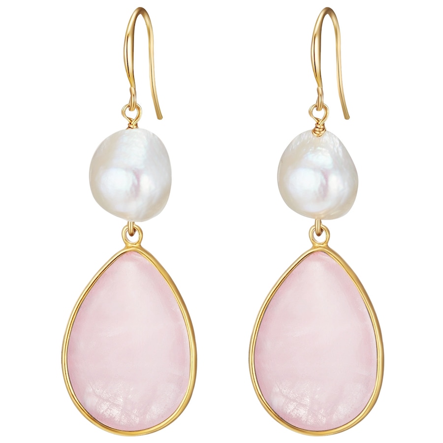 Lulu & Jane Ohrhänger Messing Naturstein Süßwasser-Zuchtperle in Gelbgold 55,0 mm Damen