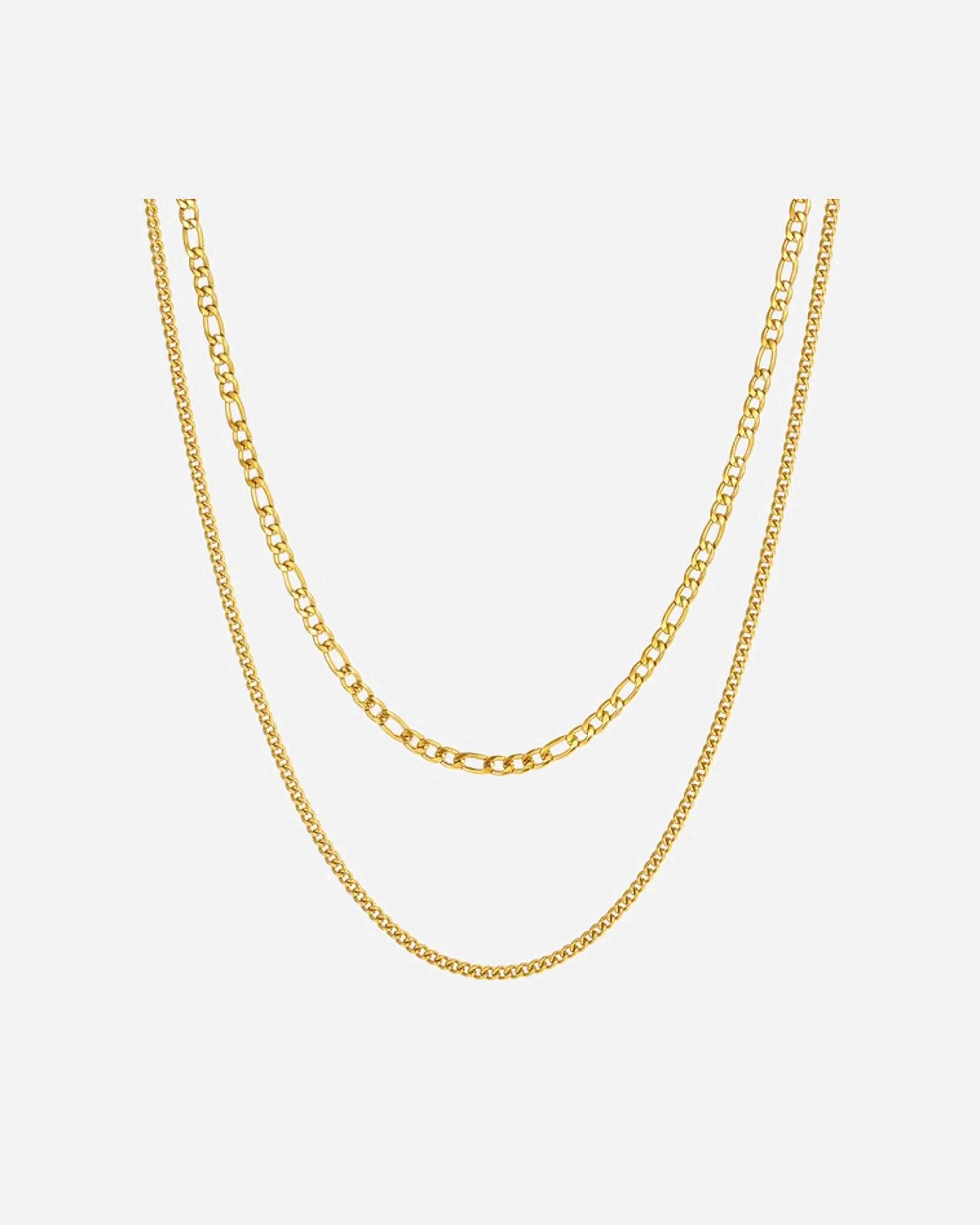 Halskette für Weiblich Hey Happiness Default Brand Line Zweireihige Halskette aus Edelstahl mit Panzer und Paperclip-Kette aus Edelstahl Gold