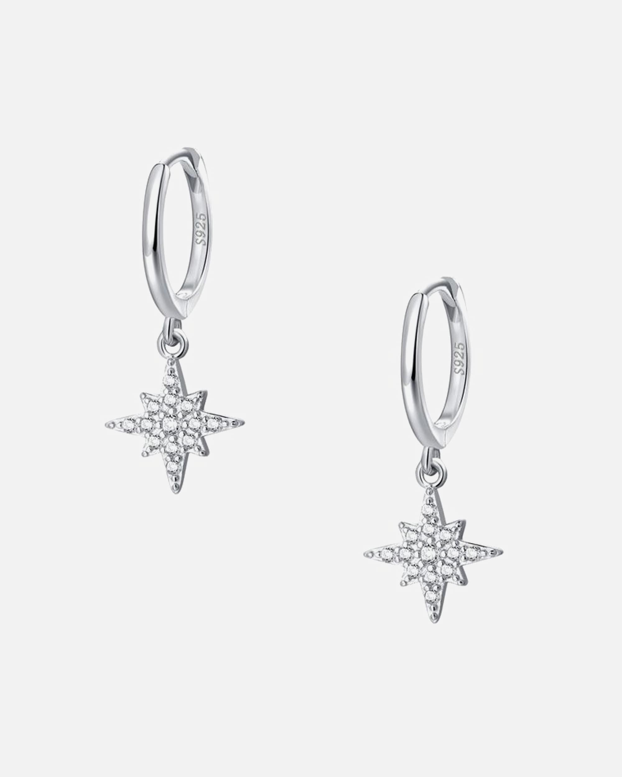 Ohrringe für Weiblich Hey Happiness Default Brand Line Nordstern Huggies Creolen, aus 925er Sterling Silber Silber