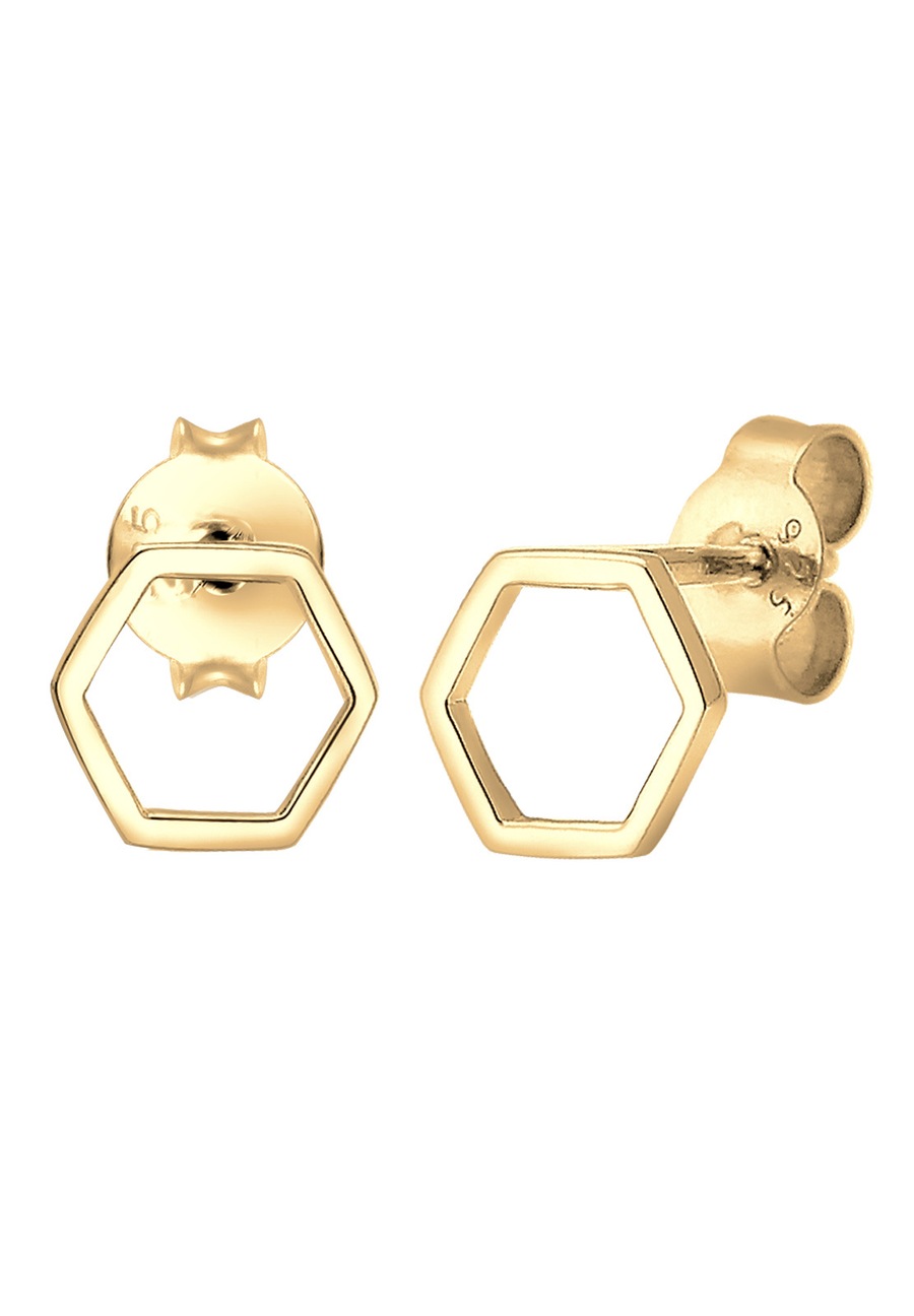 Elli Hexagon Geo Trend Minimal Filigran 925 Silber goldfarben Damen