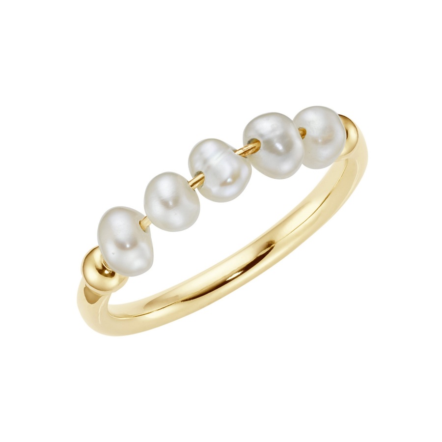 Smart Jewel Ring mit weißen Süßwasser-Perlen, Silber 925 54 Gold