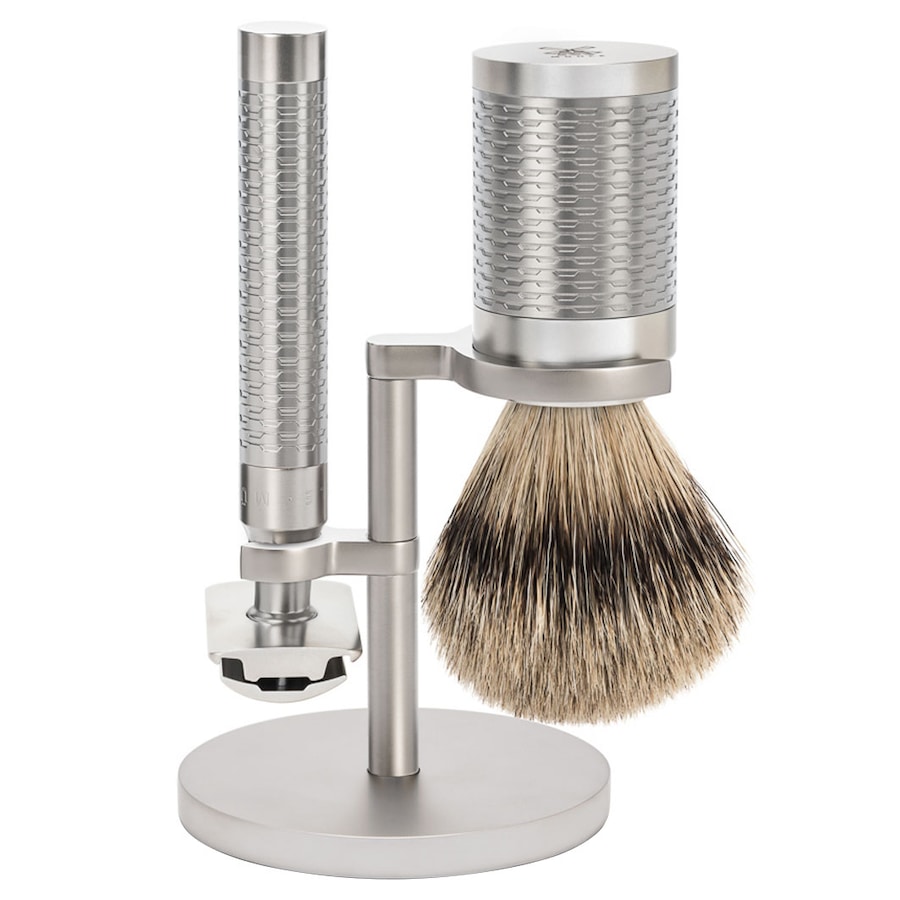 Mühle Rocca 3 tlg Rasierset Silberspitz, Griff Edelstahl Herren