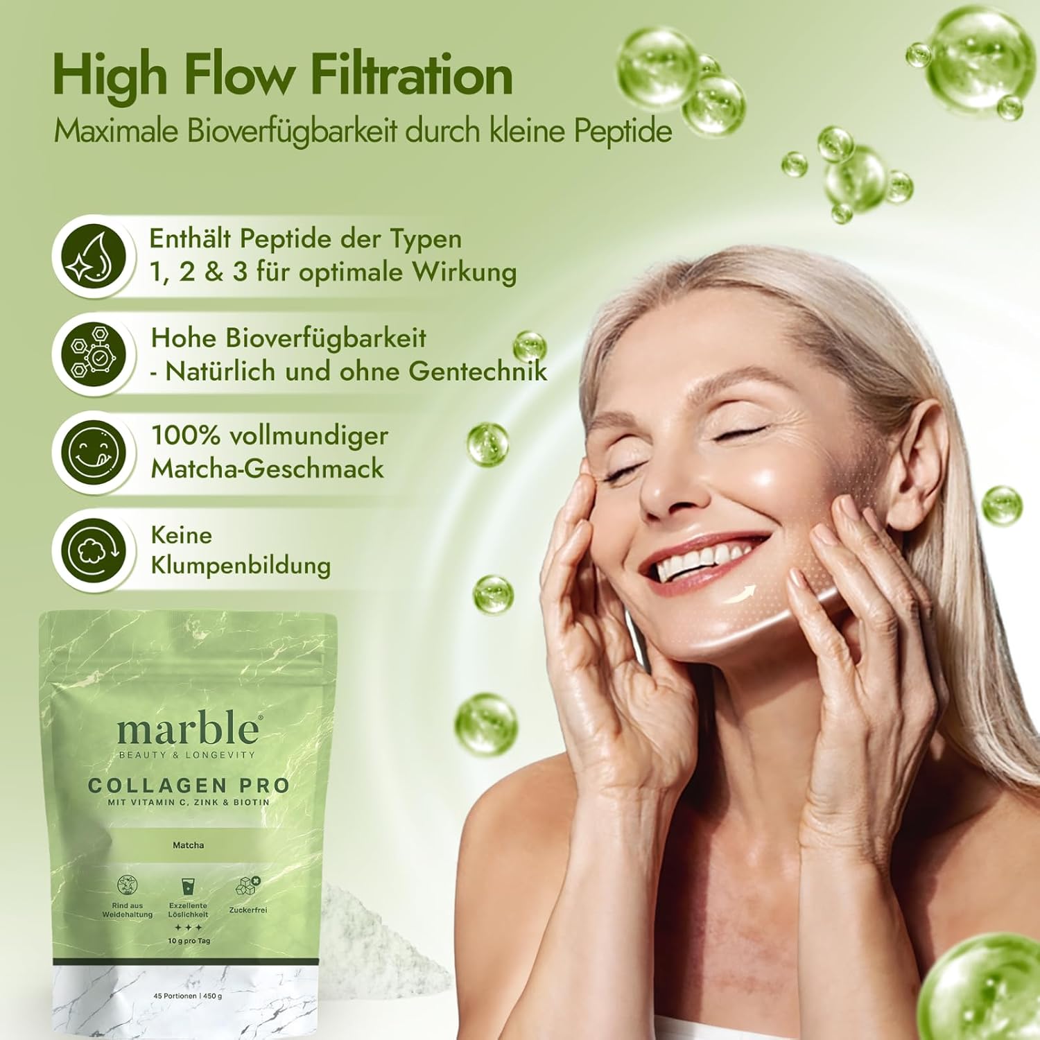 marble® Collagen Pro – Matcha mit Vitamin C, Zink & Biotin