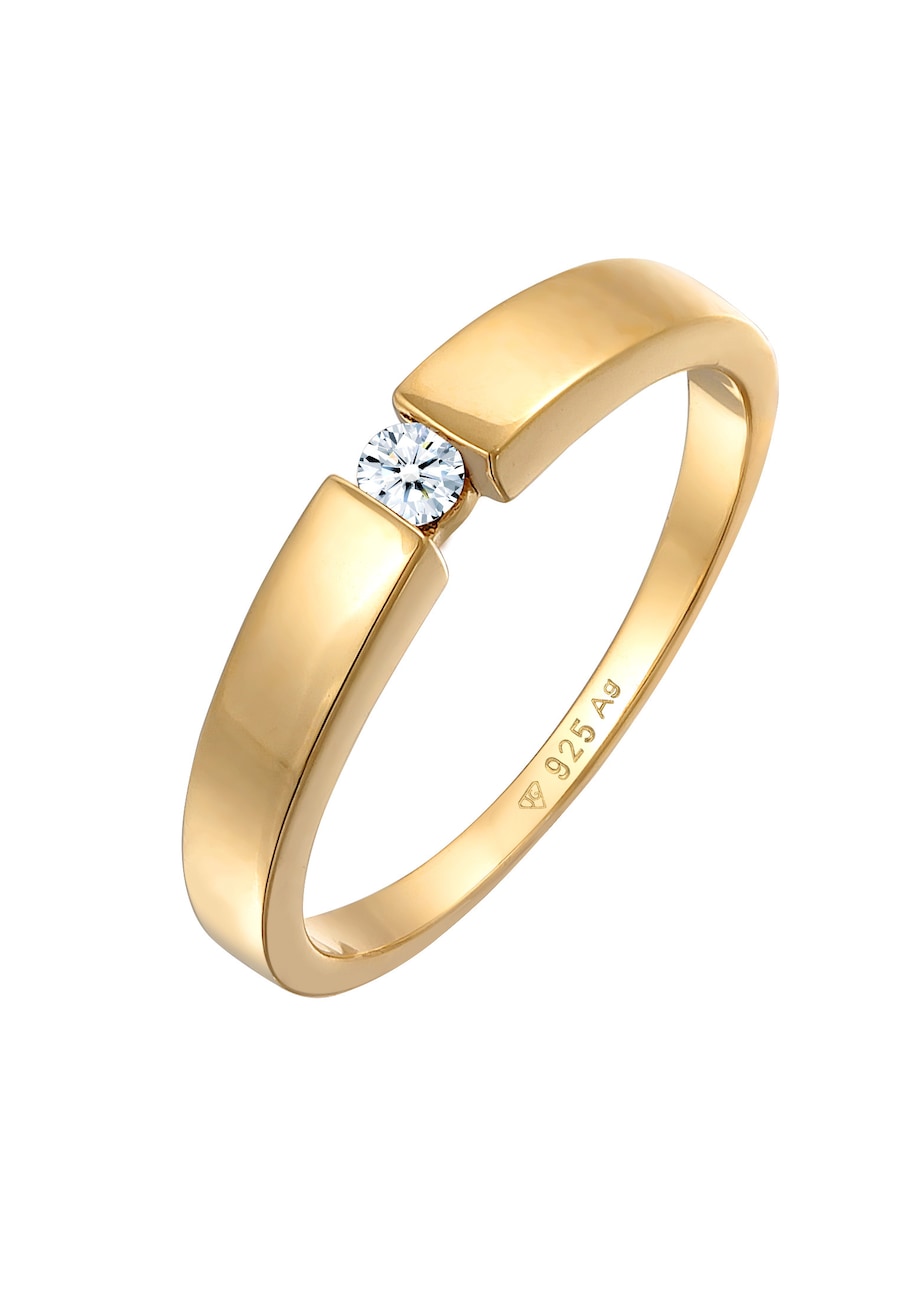 Elli DIAMONDS Klassisch Bandring Diamant 0.06 ct. 925 Silber 58 Damen
