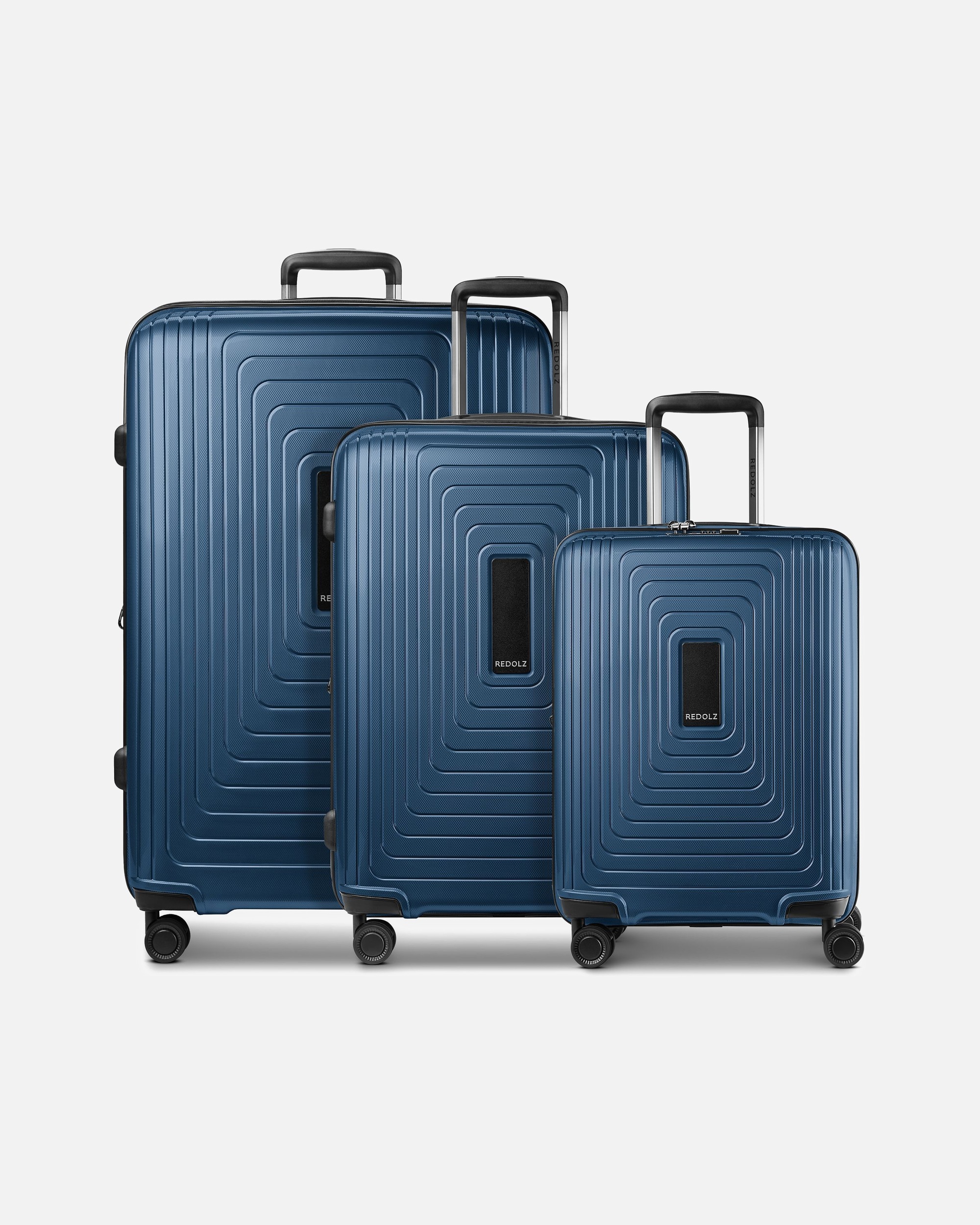 Koffer für Männlich Redolz Essentials 14 4 Rollen Kofferset 3-teilig mit Dehnfalte dark blue metallic
