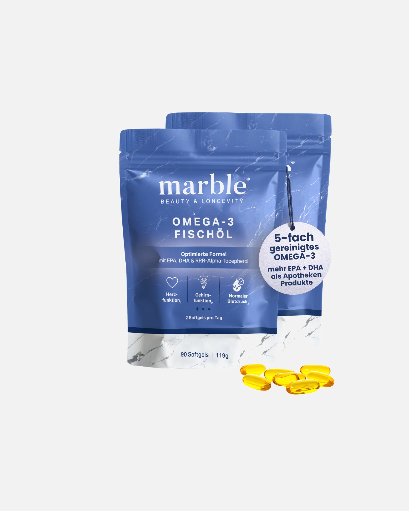 Nahrungsergänzung Energie & Fokus für Unisex marble Omega-3 Fischöl – 2er Pack 2er Pack marble Omega-3 Fischöl