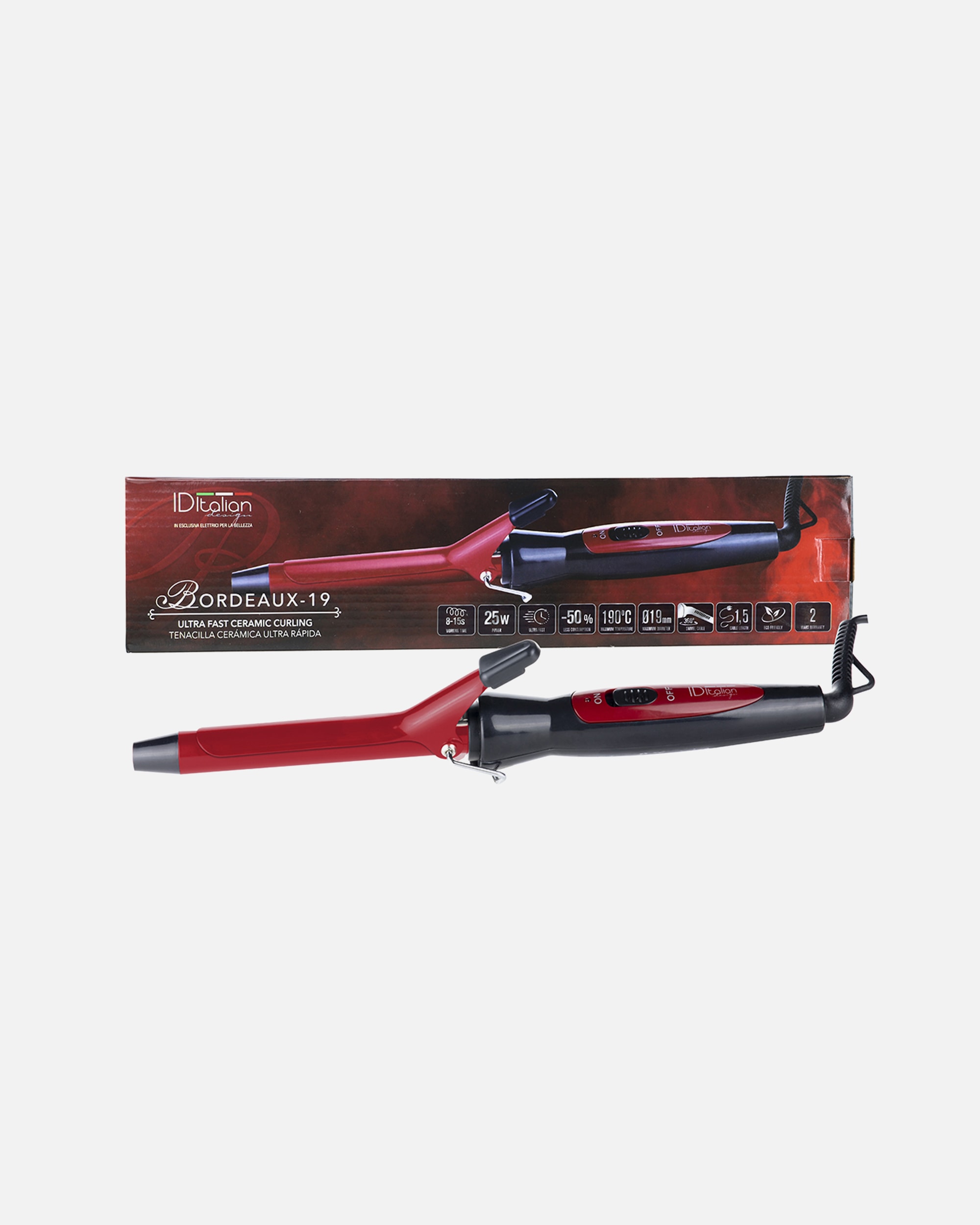 Lockenstyler für Unisex Italian Design ULTRASCHNELLE ZANGE BORDEAUX 19 MM 1 pieza