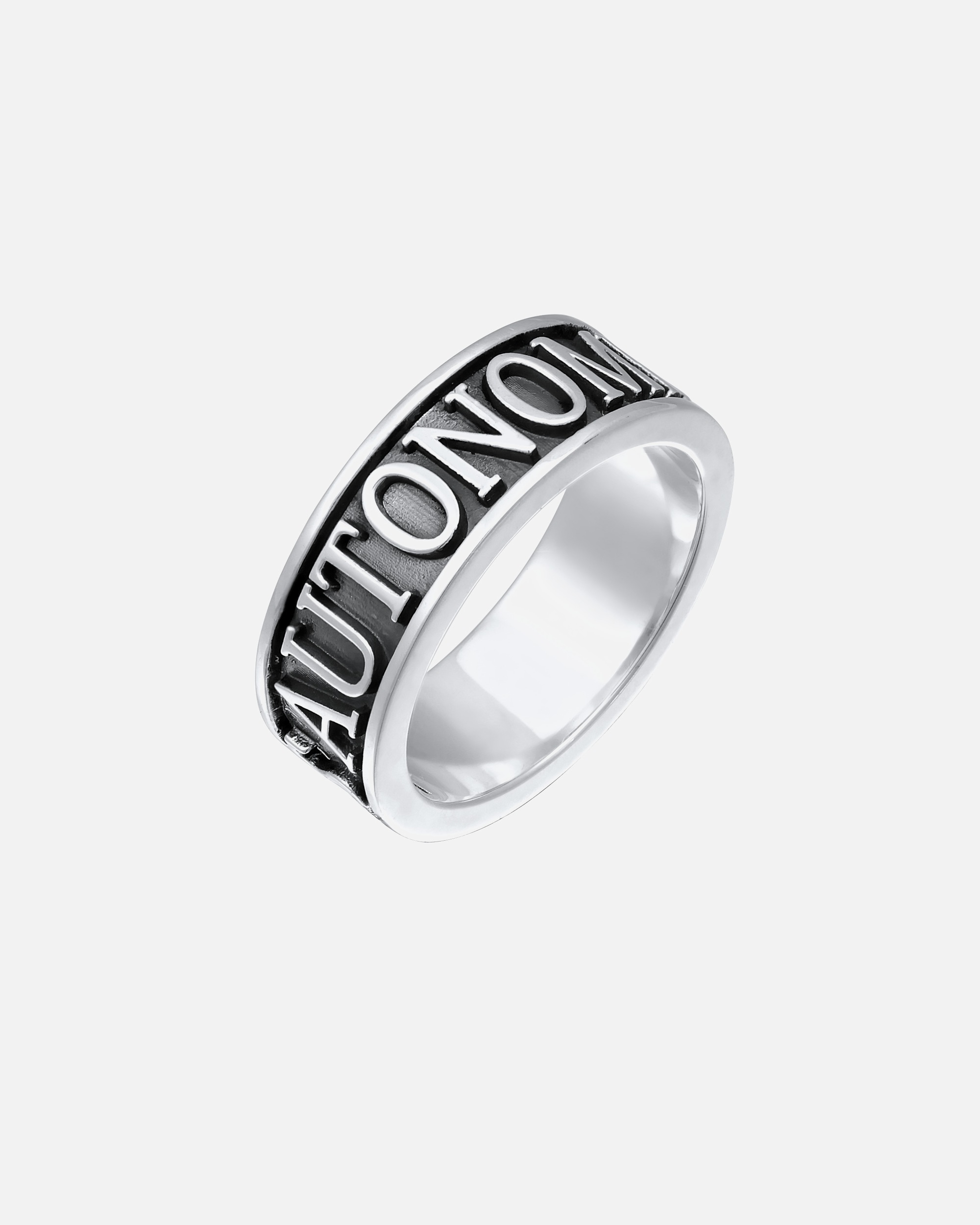 Ring für Männlich KUZZOI Herren Bandring Schriftzug 925 Silber oxidiert 64