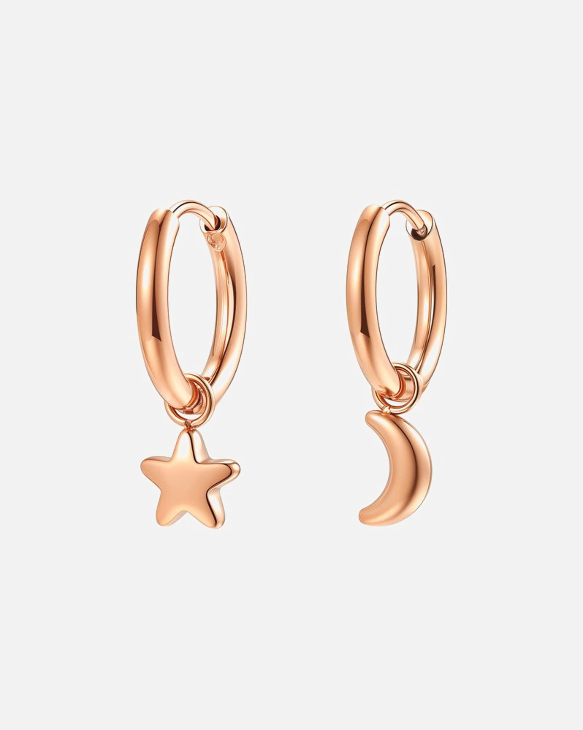 Ohrringe für Weiblich Hey Happiness Default Brand Line Mond & Stern Creolen – Edelstahl, wasserfest Rosegold