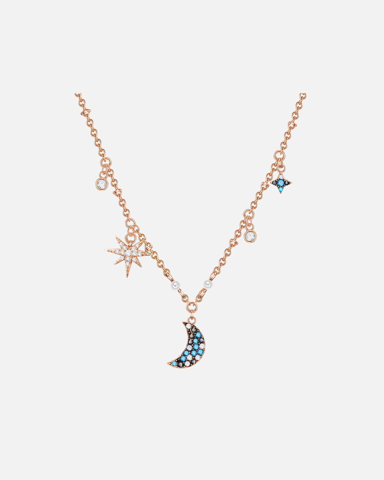 Halskette für Weiblich Lulu & Jane Halskette Halbmond/Stern Messing verziert mit Kristallen von Swarovski® in Roségold 41,0 cm Basiskette + 7,5 cm Verlängerung