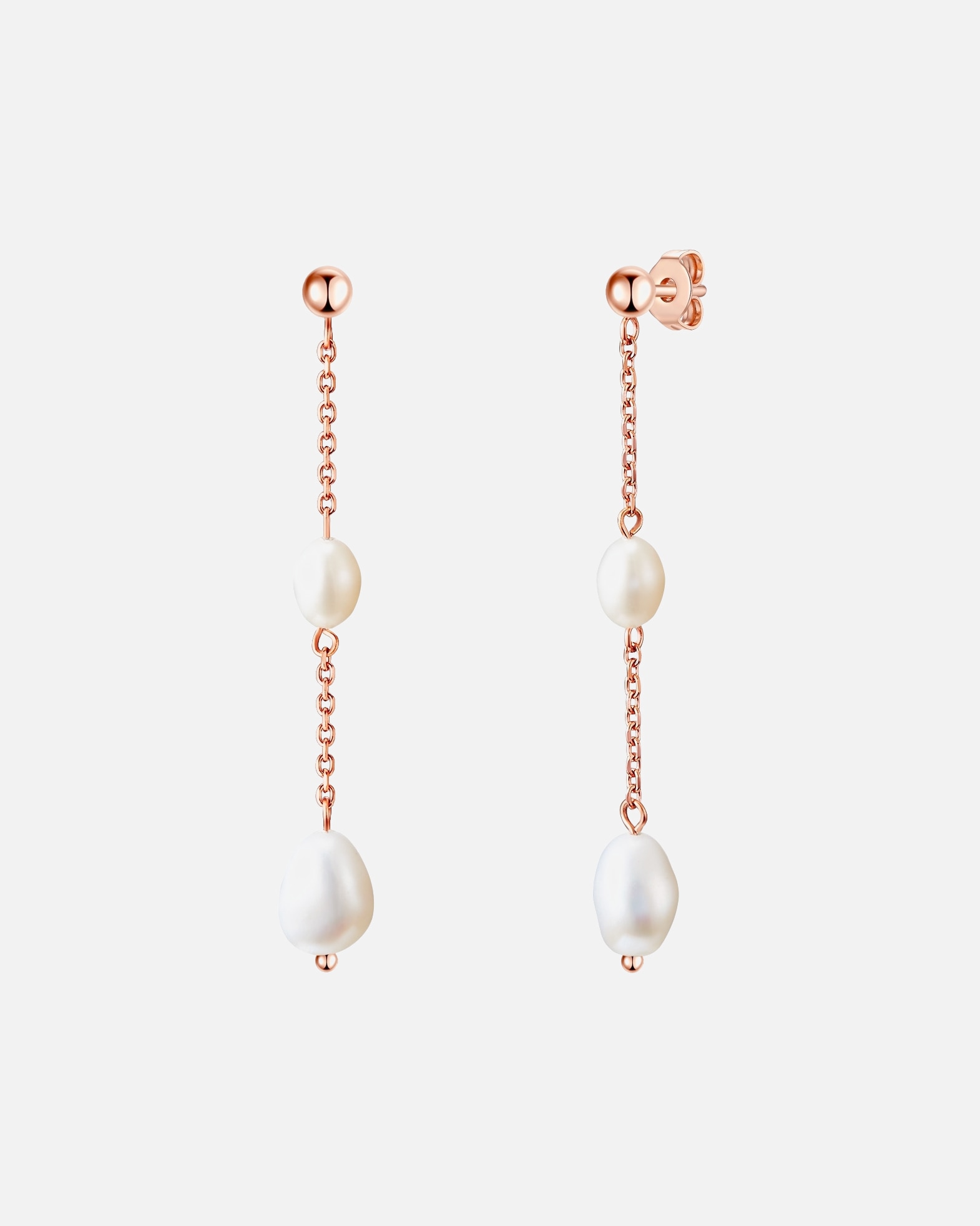 Ohrringe für Weiblich Valero Pearls Ohrhänger Edelstahl Süßwasser-Zuchtperle in Roségold 57,3 mm