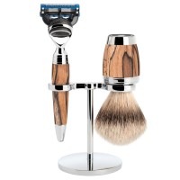 Mühle Stylo 3 tlg Rasierset Silberspitz,Fusion , Griff Gestockte Buche Herren
