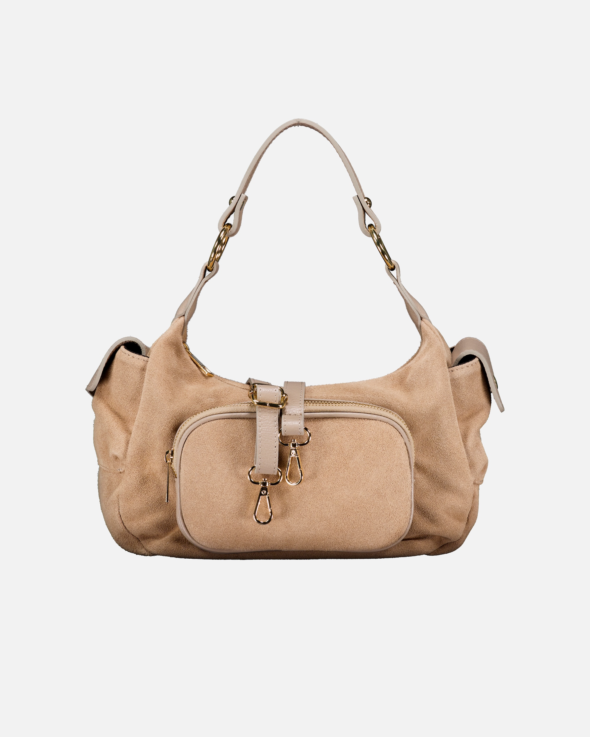 Clutch für Weiblich Hausfelder Manufaktur Beuteltasche Velours mit Goldfittings Beige