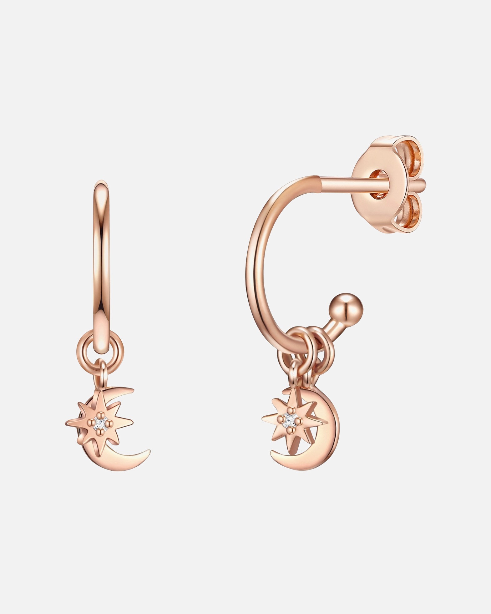 Ohrringe für Weiblich Lulu & Jane Ohrstecker Halbmond/Stern aus Messing in Roségold mit Zirkonia 17,9 mm