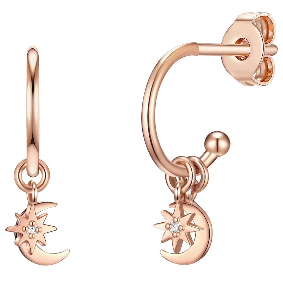 Lulu & Jane Ohrstecker Halbmond/Stern aus Messing in Roségold mit Zirkonia 17,9 mm Damen