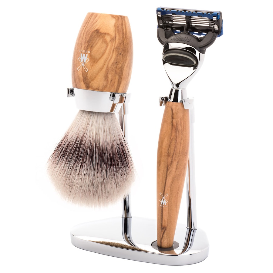 Mühle KOSMO 3-teiliges Rasierset, Silvertip Fibre , mit Gillette Fusion Griffmaterial Olivenholz Herren