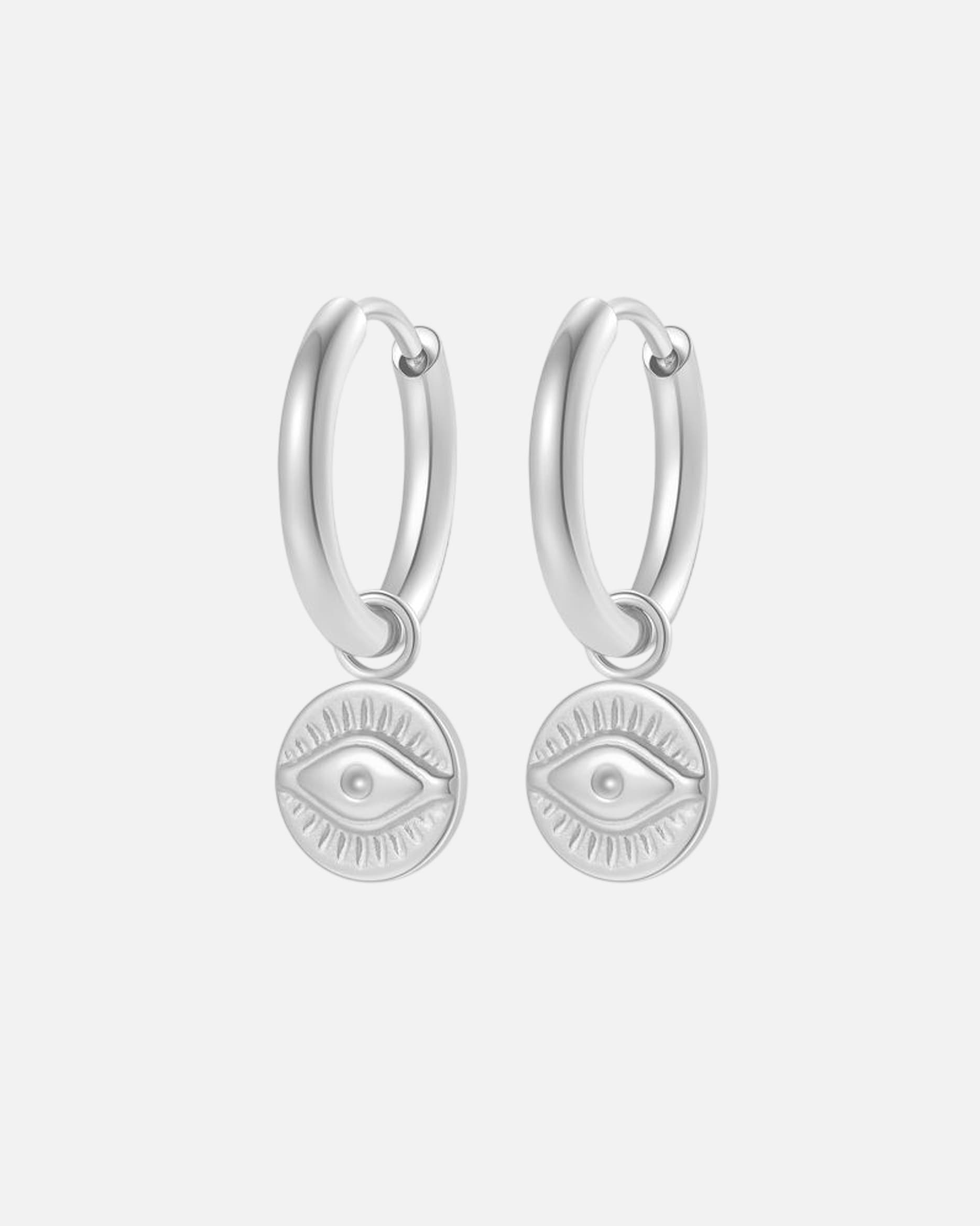 Ohrringe für Weiblich Hey Happiness Default Brand Line Evil Eye Creolen – Hoop Ohrringe, wasserfest Silber