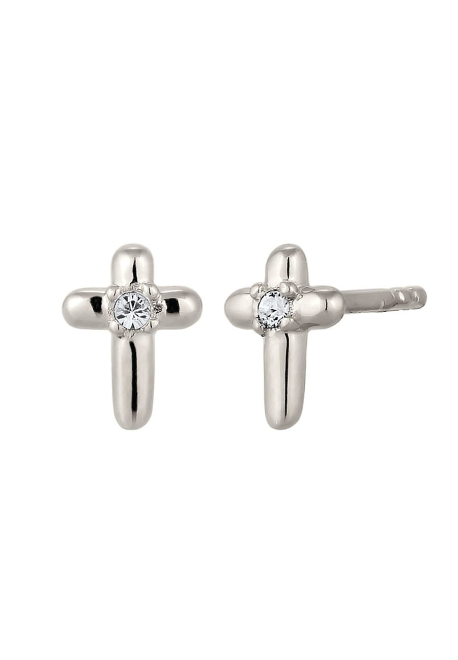 Elli Ohrstecker Kreuz mit Kristallen von Swarovski Weiß 925 Sterling Silber silberfarben Damen
