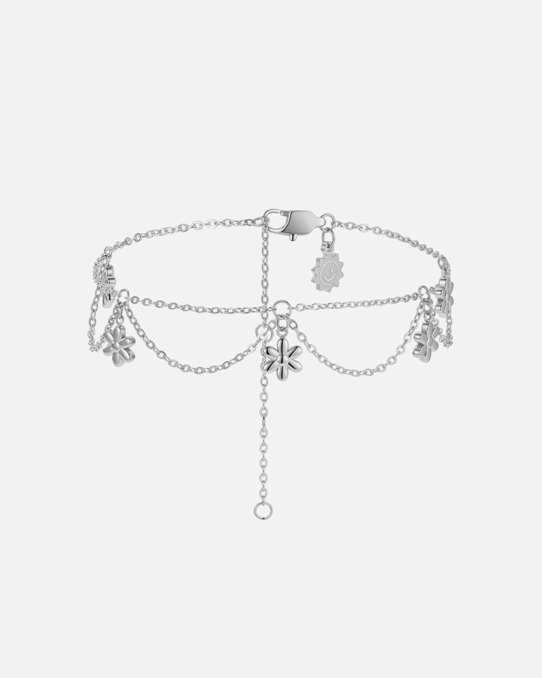 Fußschmuck für Weiblich Hey Happiness Default Brand Line Gänseblümchen Layering Fußkettchen – Edelstahl Fußkette – wasserfest Silber