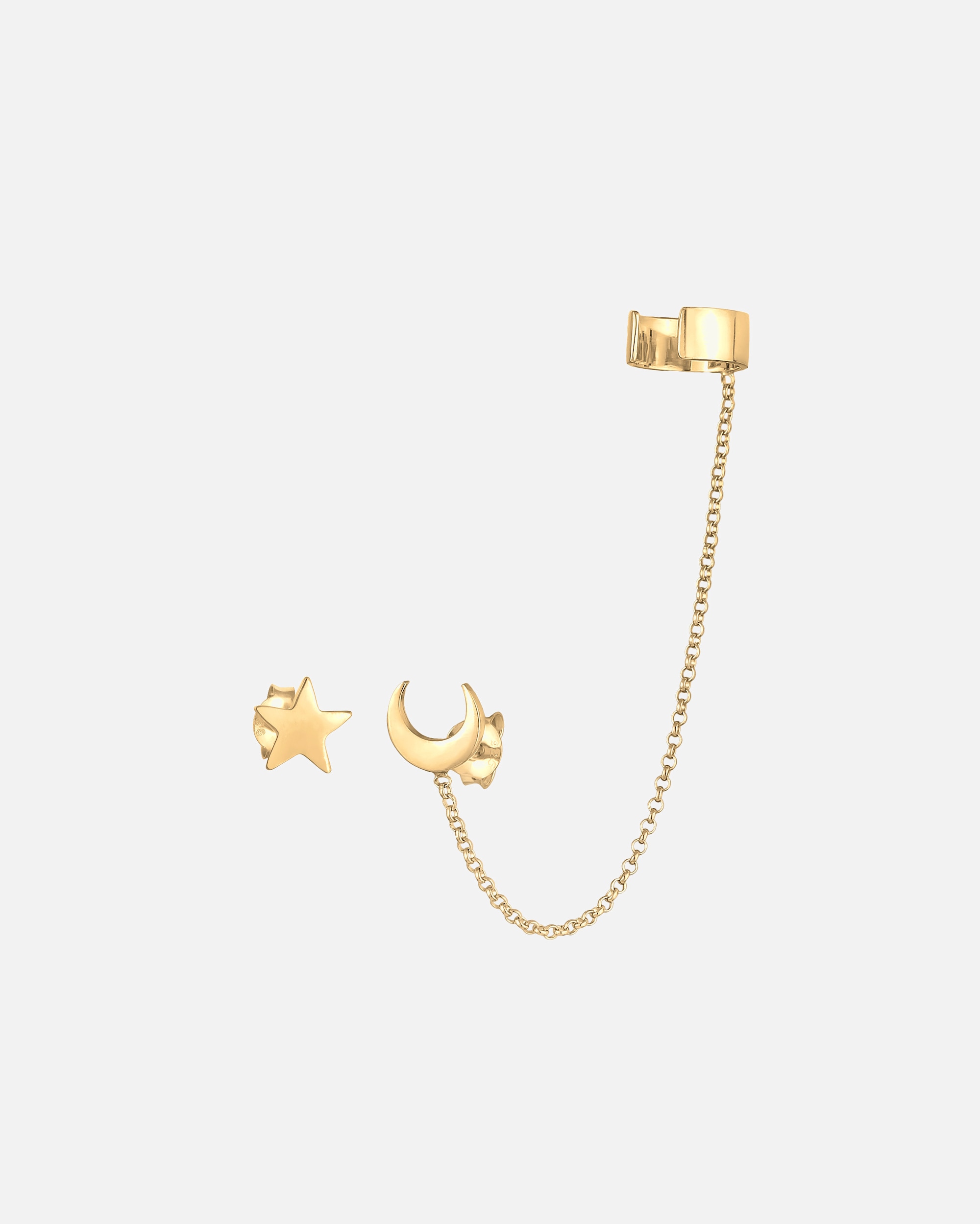 Ohrringe für Weiblich Elli Earcuff Astro Sterne Halbmond Blogger 925 Silber goldfarben