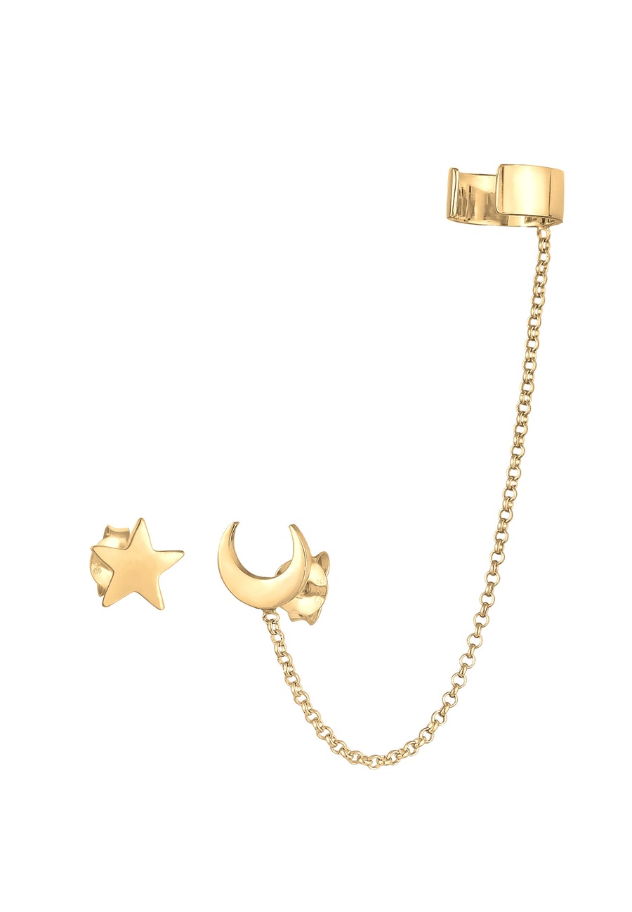 Elli Earcuff Astro Sterne Halbmond Blogger 925 Silber goldfarben Damen