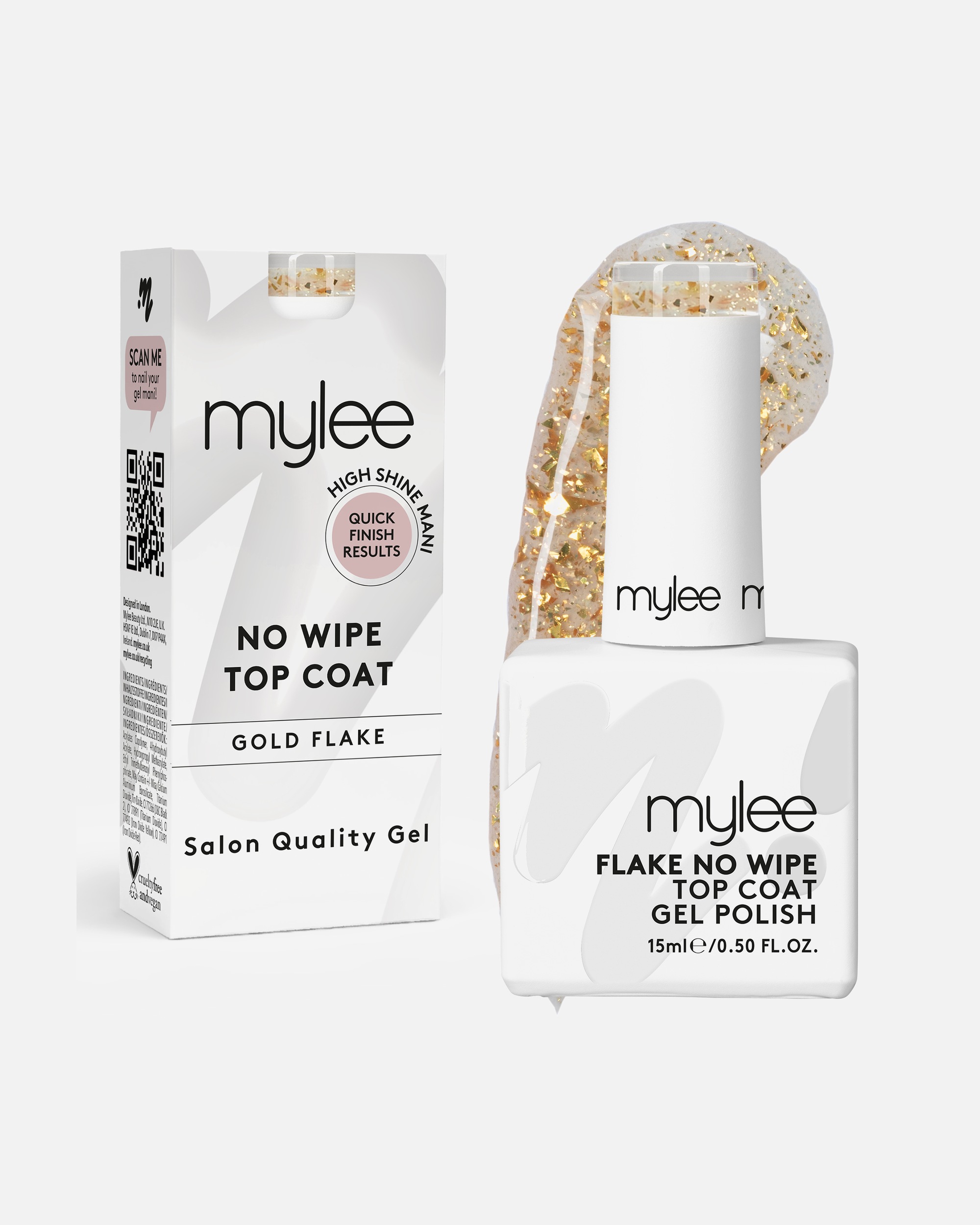 Nagellack für Unisex Mylee MyGel No Wipe Top Coat Gold Flake