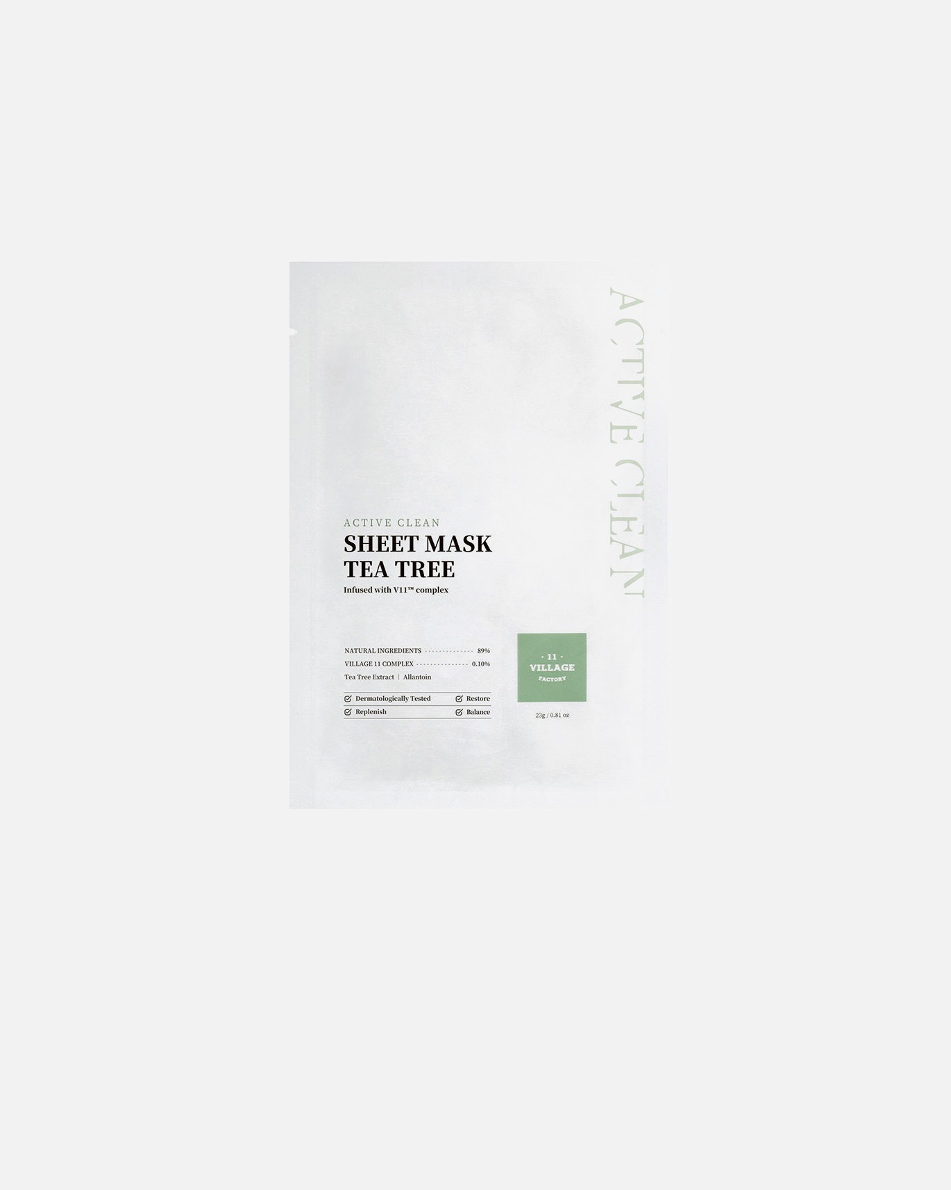 Feuchtigkeitsmaske für Weiblich 11 Village Factory ACTIVE CLEAN Blattmaske Teebaum 23 gr