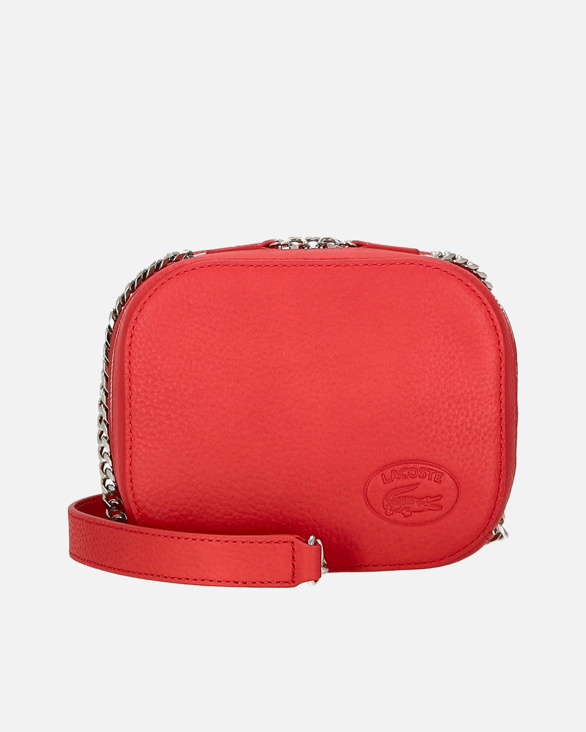 Umhängetasche für Weiblich Lacoste Croco Crew - Umhängetasche Leder 16 cm (pompier) natural tan