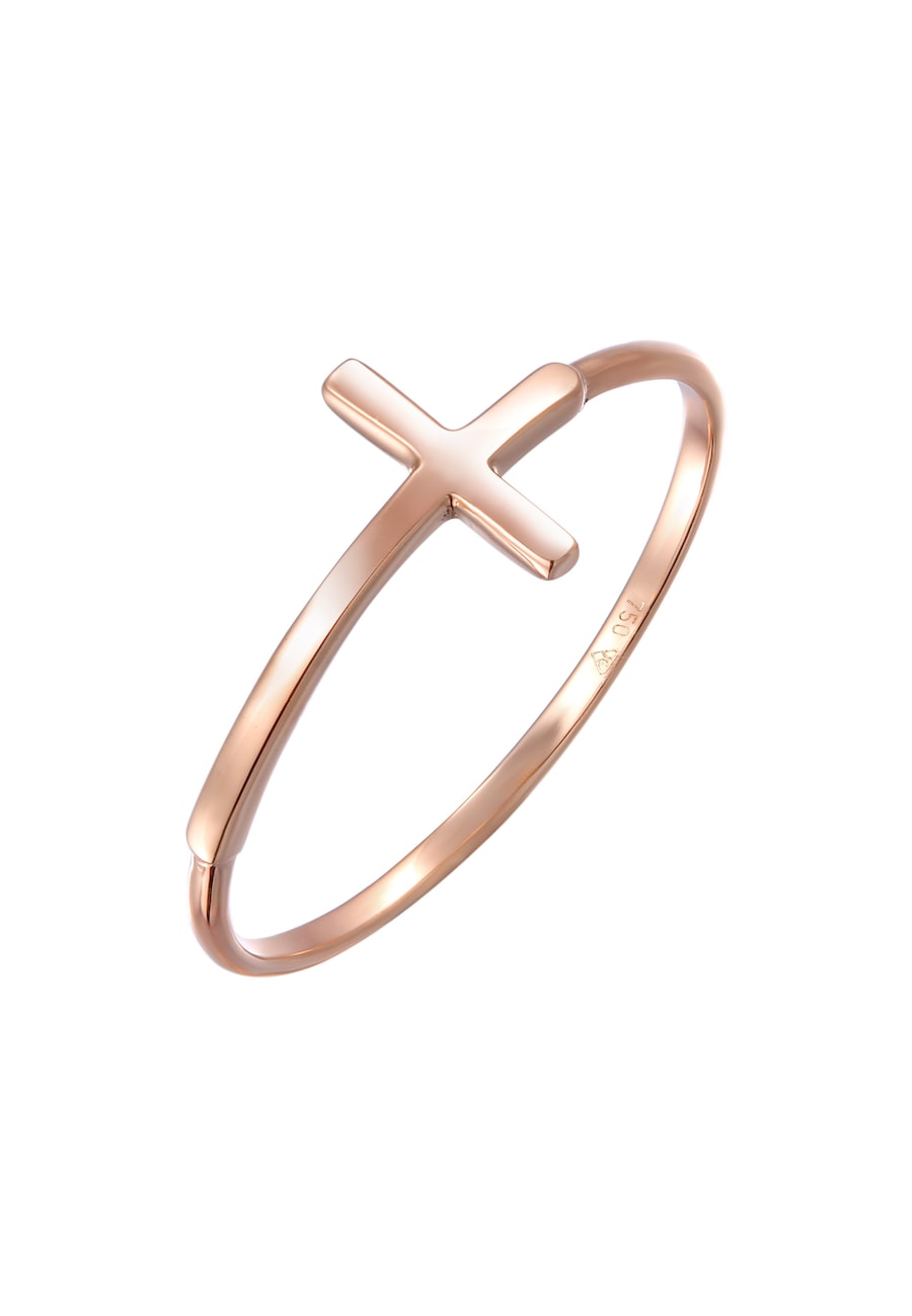 Elli PREMIUM Bandring Kreuz Symbol Basic Modern 750 Roségold 52 Damen