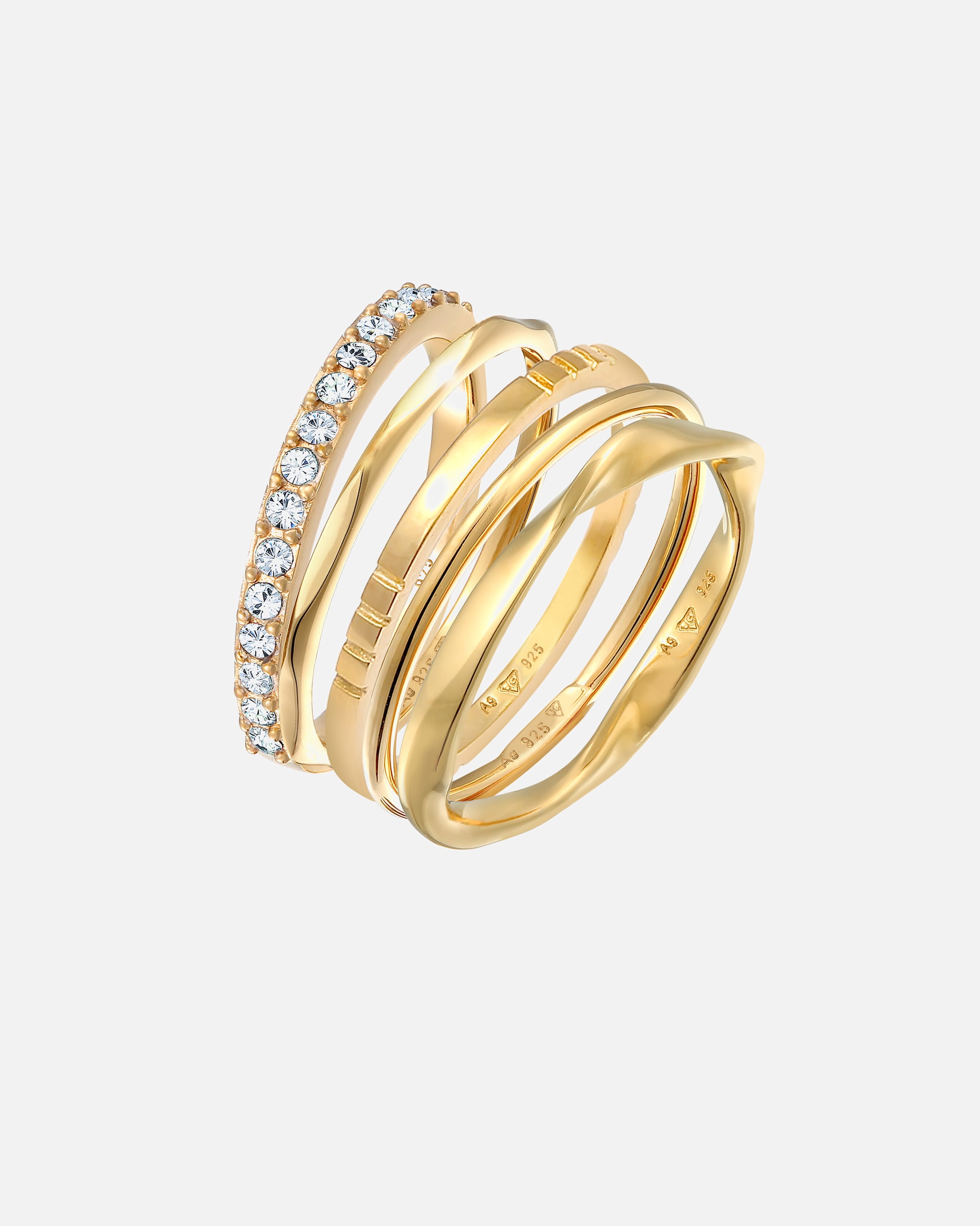 Ring für Weiblich Elli Stapelringe Bandringe 5er Set 925 Sterling Silber, mit Kristallen von Swarovski® 54