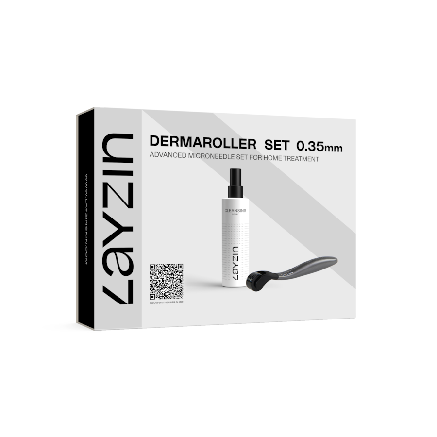LAYZIN Dermaroller-Set 0,35 mm mit Reinigungsspray für die Augenpflege