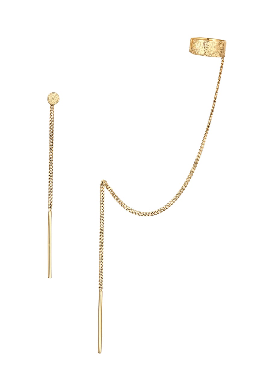 Elli Ohrringe Earcuff mit Kette Durchzieher Plättchen 925 Silber goldfarben Damen