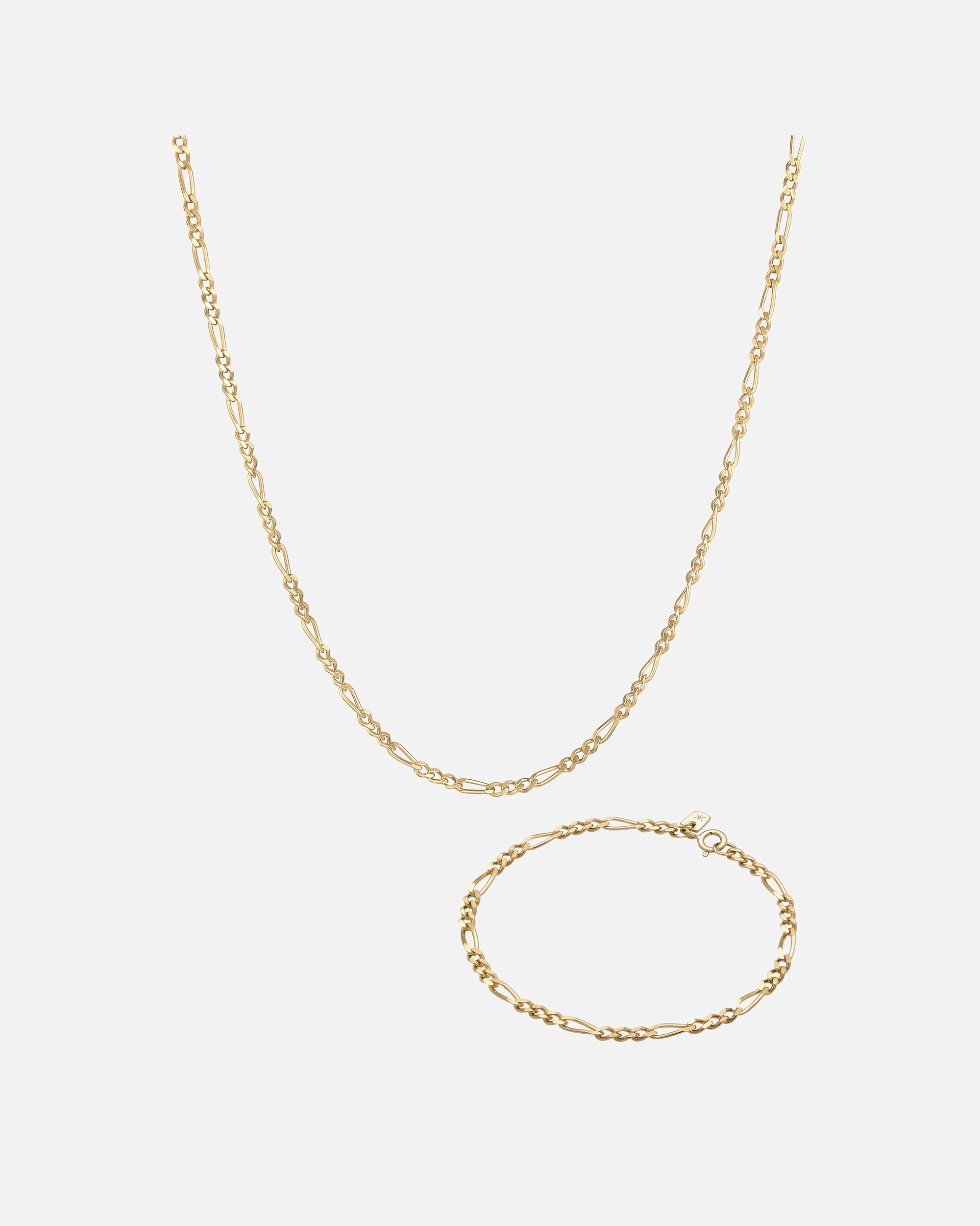 Schmuckset für Männlich KUZZOI Kette Armband Herren Figaro Design 925 Sterling Silber golfarben