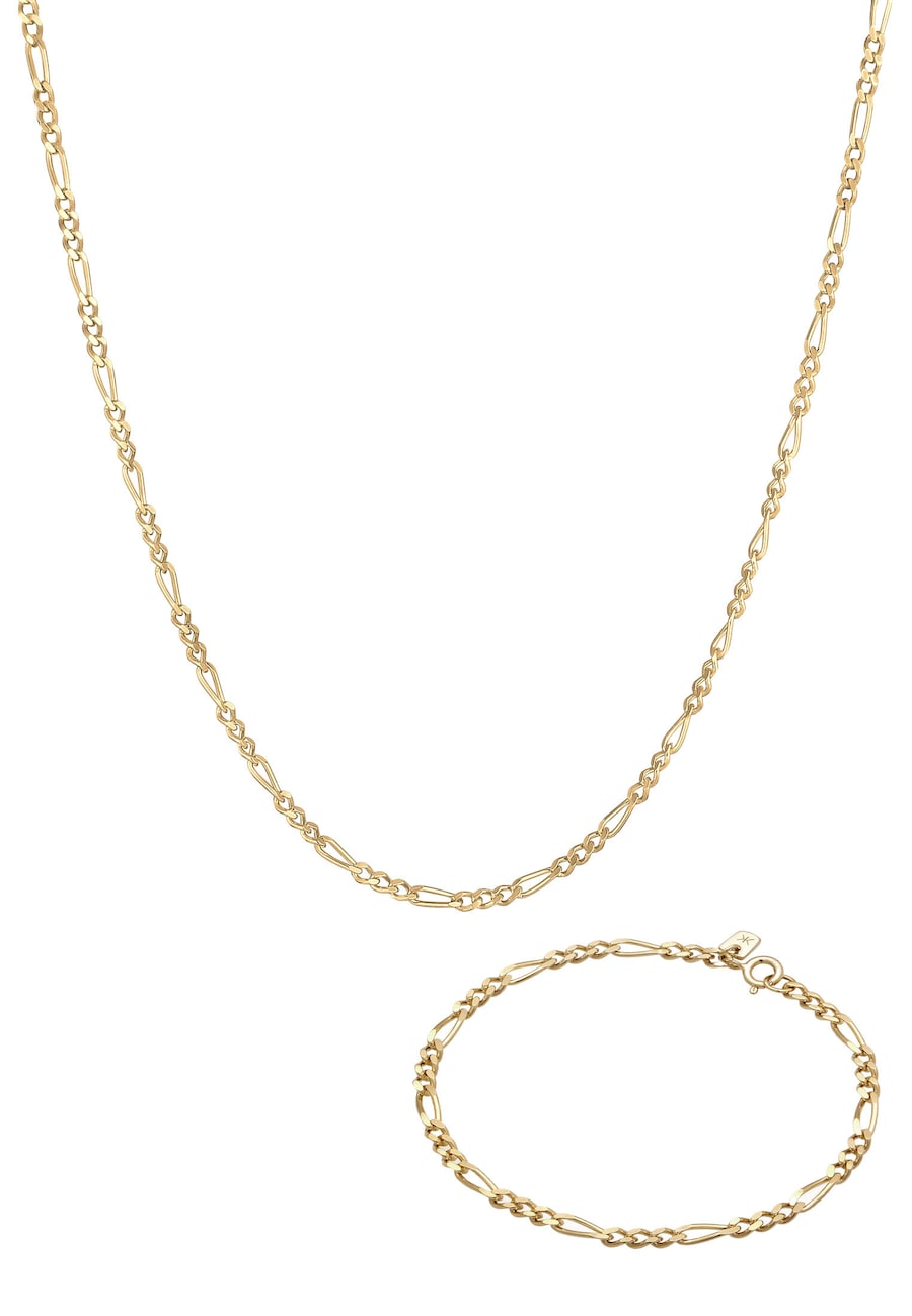 KUZZOI Kette Armband Herren Figaro Design 925 Sterling Silber golfarben