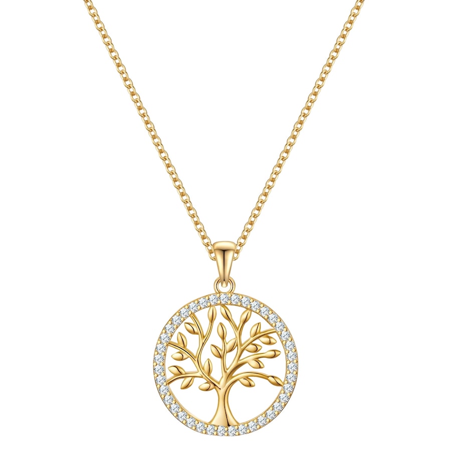 Rafaela Donata Halskette Lebensbaum aus Sterling Silber in Gelbgold mit Zirkonia 42,0 cm Basiskette + 5,0 Verlängerung Damen