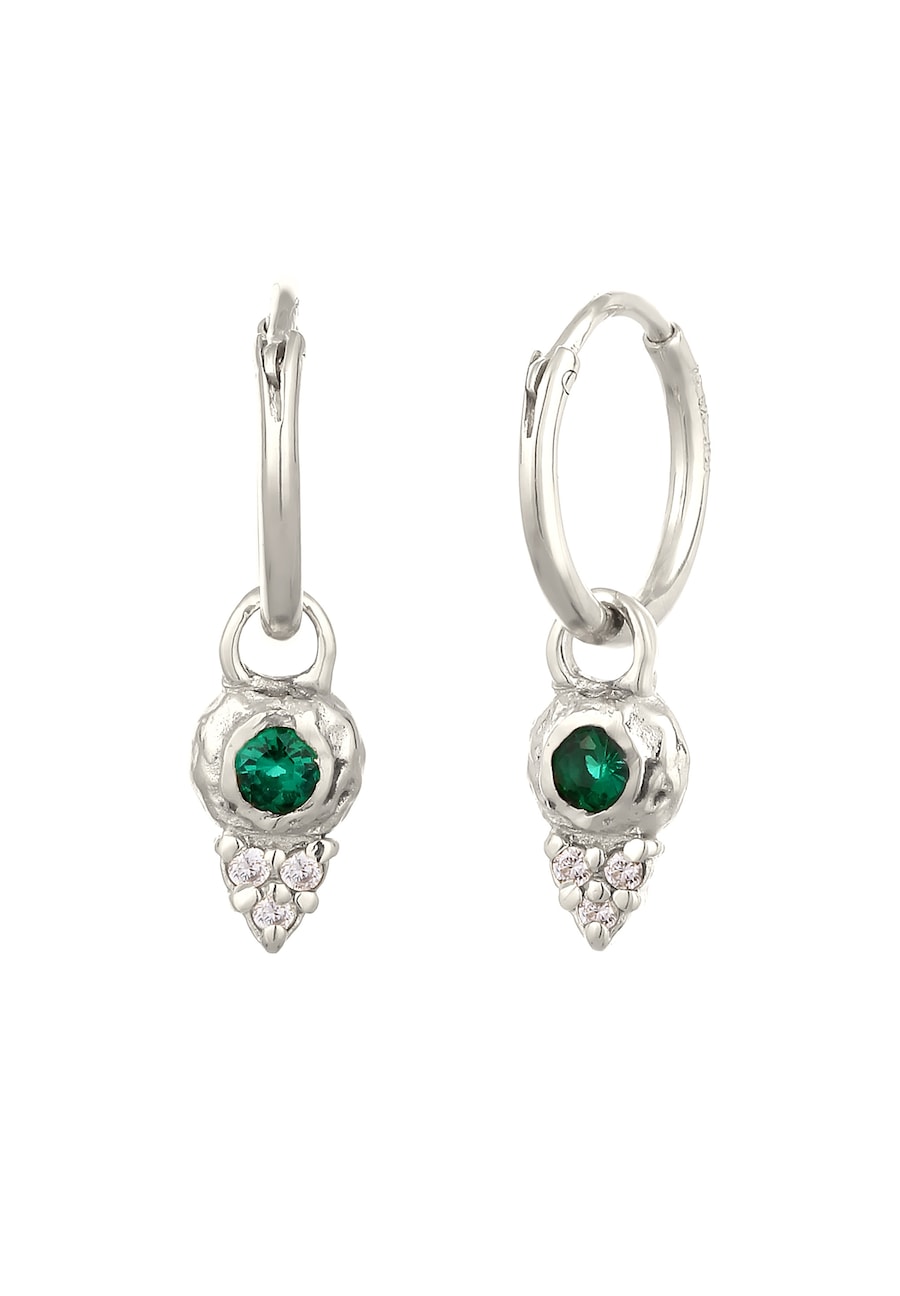 Elli PREMIUM Creolen Einhänger Zirkonia Synthetischer Smaragd Grün 925 Sterling Silber silberfarben Damen