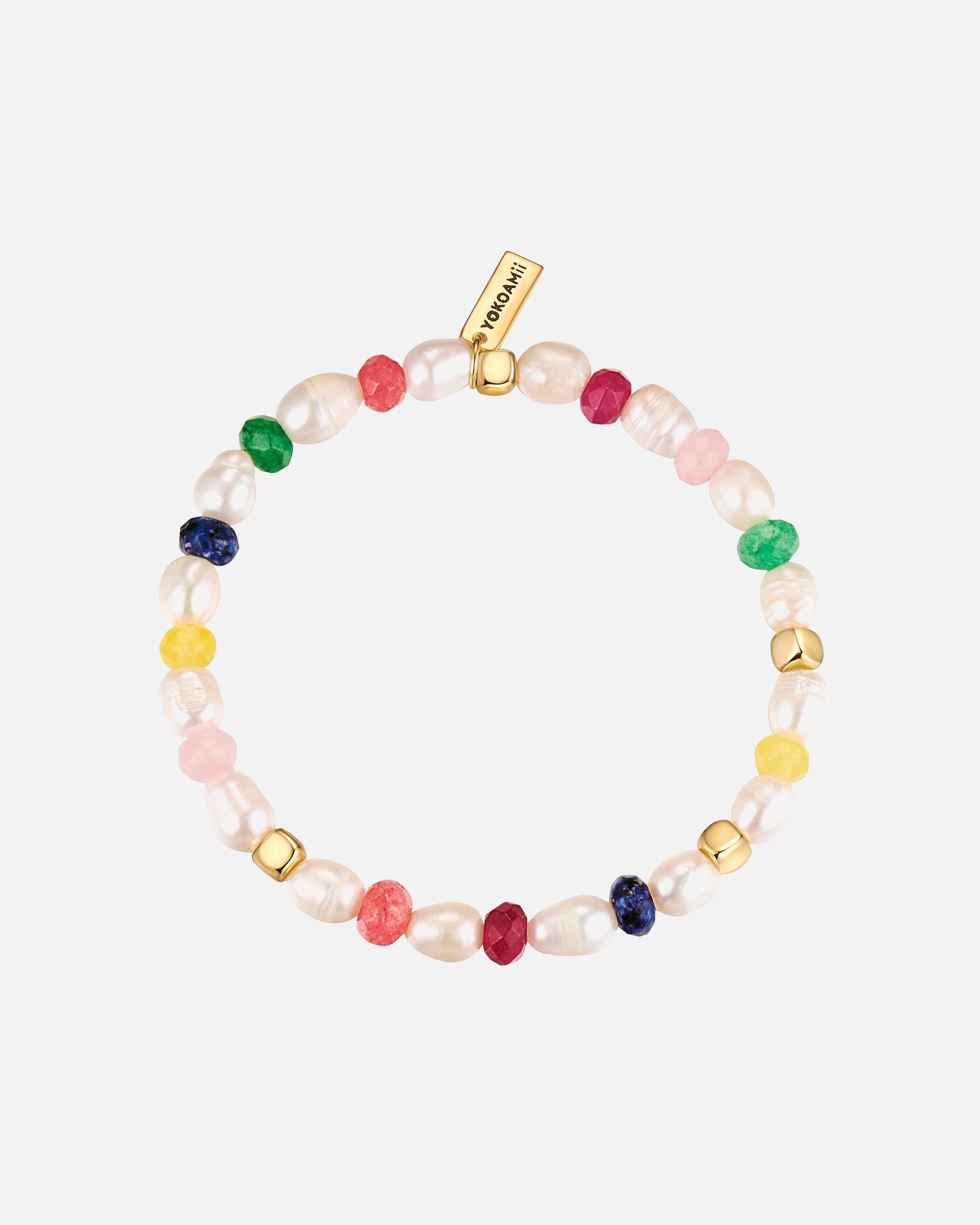 Armband für Weiblich Yokoamii Perlen-Armband aus Metall-Legierung in Gelbgold mit Marmor (gefärbt) und Süßwasser-Zuchtperle 16,0 - 21,0 cm, flexibel einstellbar