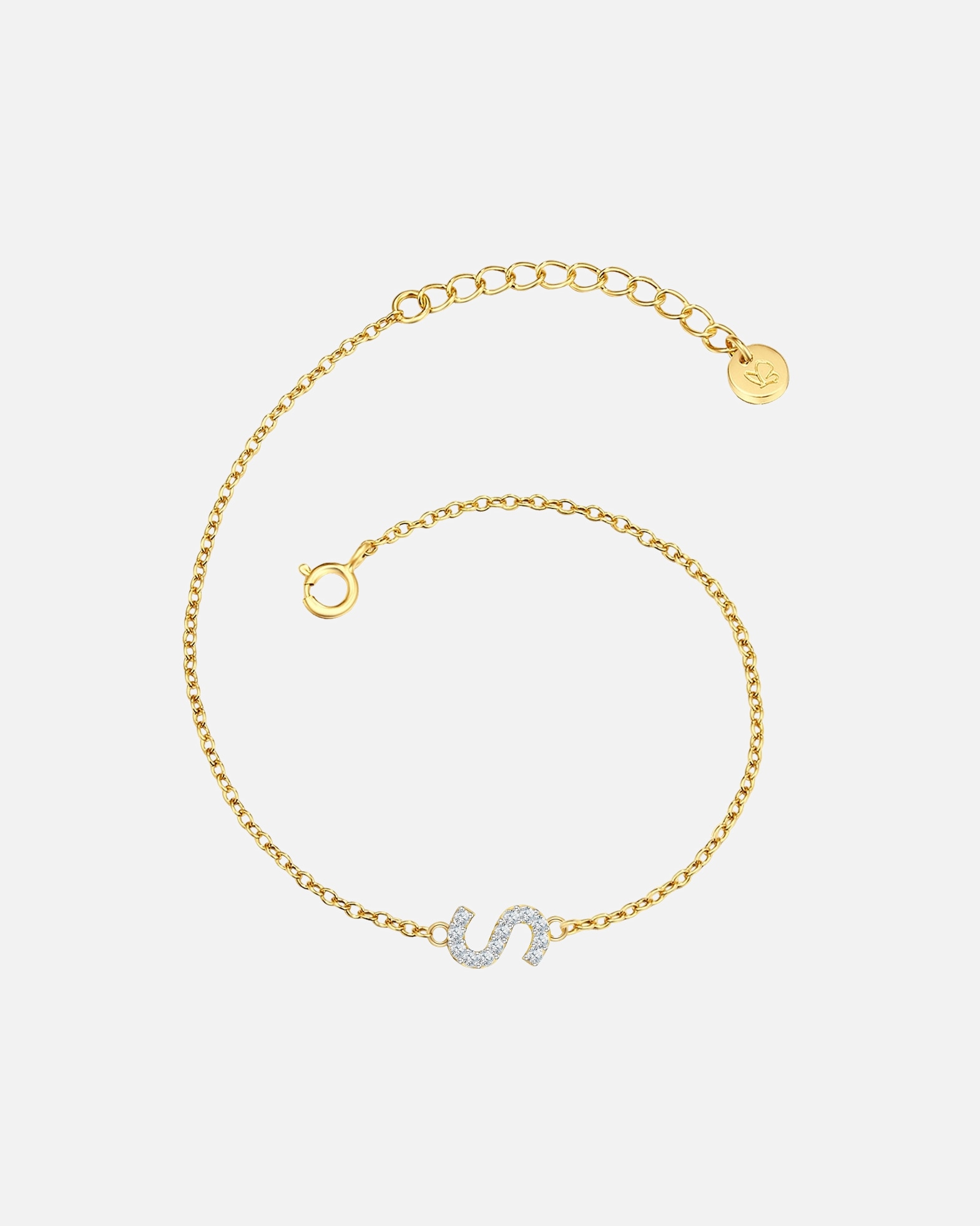 Armband für Weiblich Glanzstücke München Armband Buchstabe M aus Sterling Silber in gelbgold mit Zirkonia S