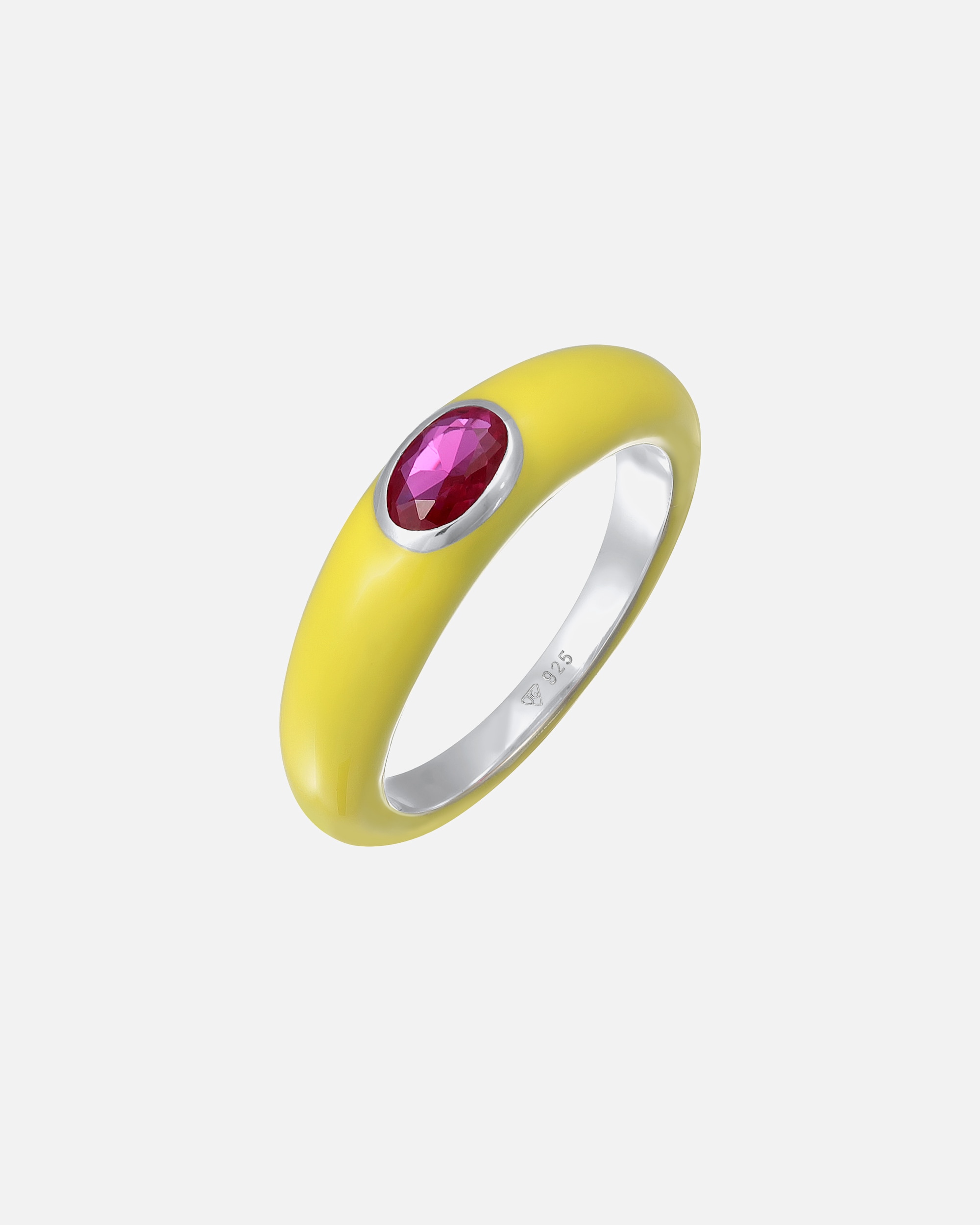 Ring für Weiblich Elli Zirkonia Oval Solitär Emaille Bunt 925 Silber 52