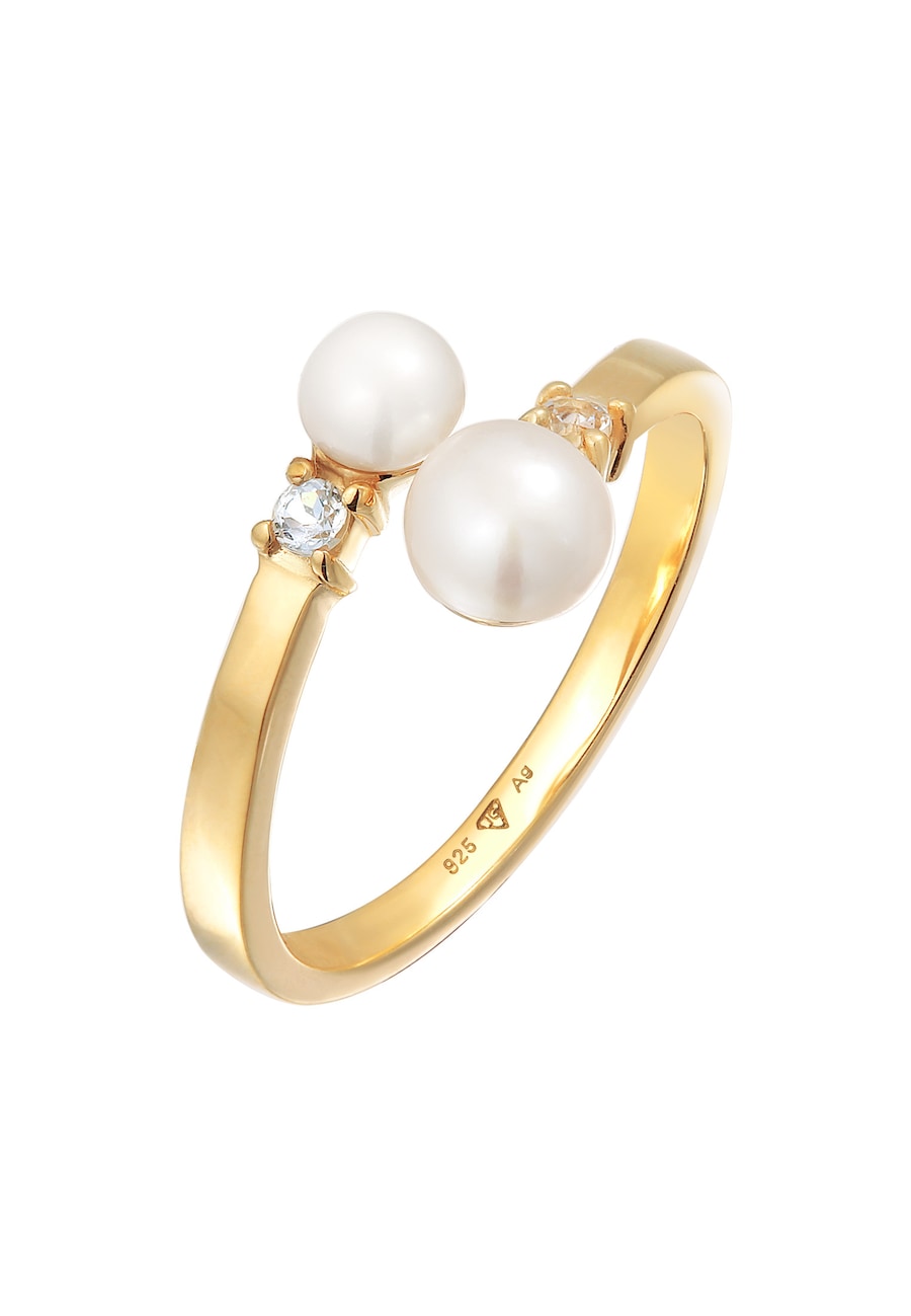 Elli PREMIUM Ring Wickelring Süßwasserzuchtperle 925 Silber vergoldet 56 Damen
