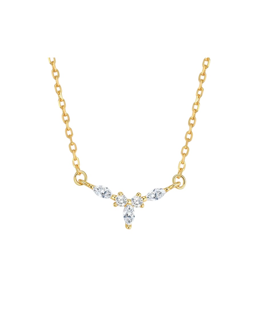 Hey Happiness Zarte Crown Necklace – 925 Sterling Silber Halskette Gold Hellbraun Damen