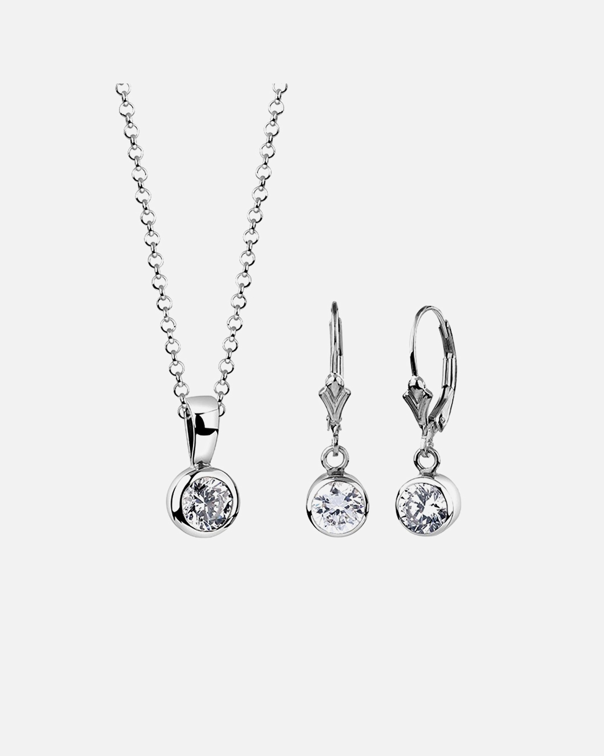 Schmuckset für Weiblich Nenalina Kette Ohrhänger Zirkonia Steine Solitär 925 Silber silberfarben