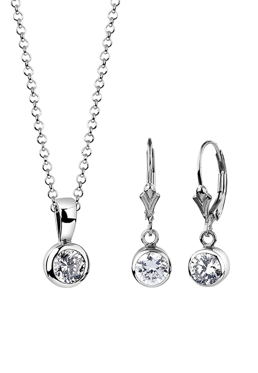 Nenalina Kette Ohrhänger Zirkonia Steine Solitär 925 Silber silberfarben Damen