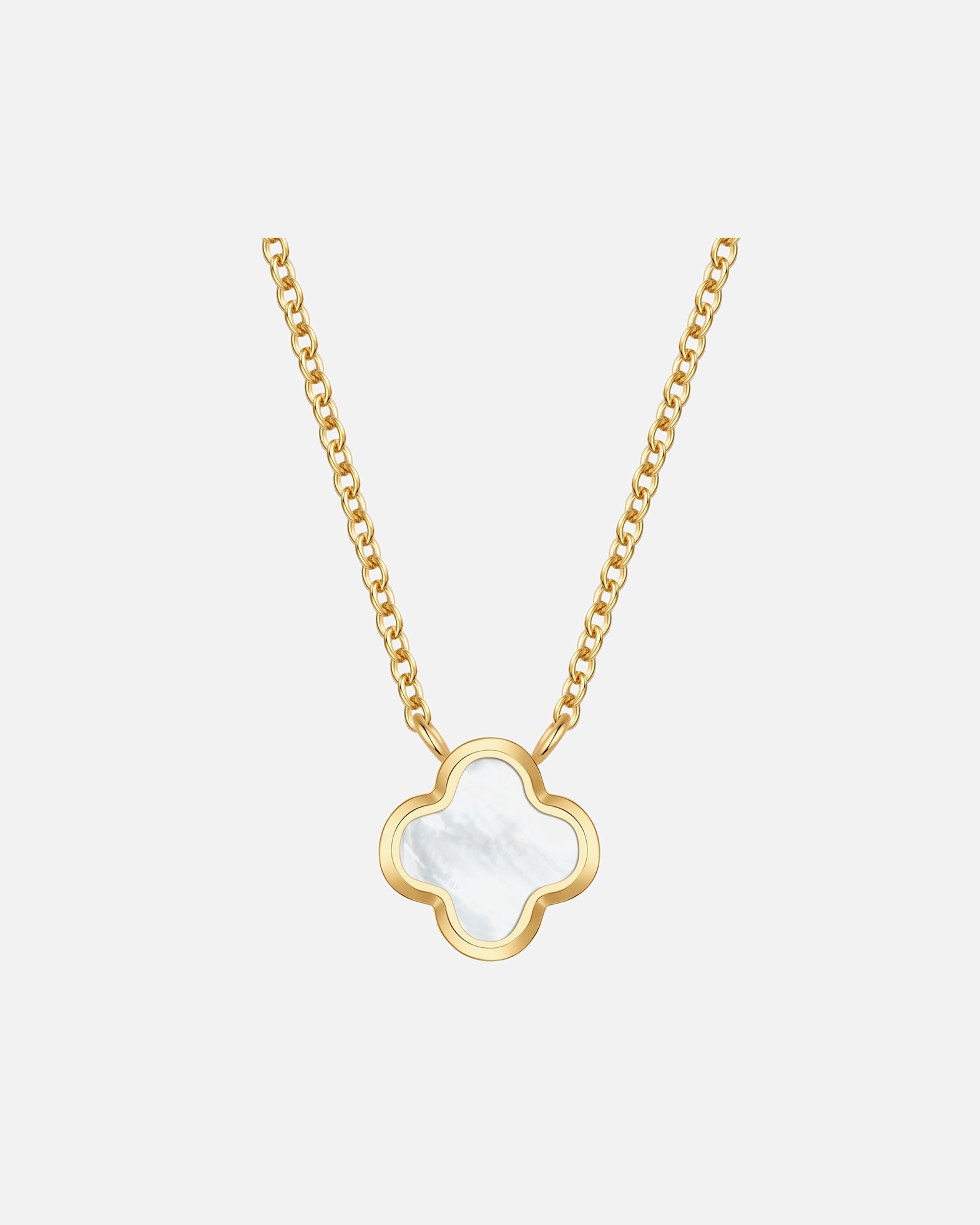 Halskette für Weiblich Glanzstücke München Halskette Kleeblatt aus Edelstahl in gelbgold mit Perlmutt 40,0 cm Basislänge + 5,0 cm Verlängerung